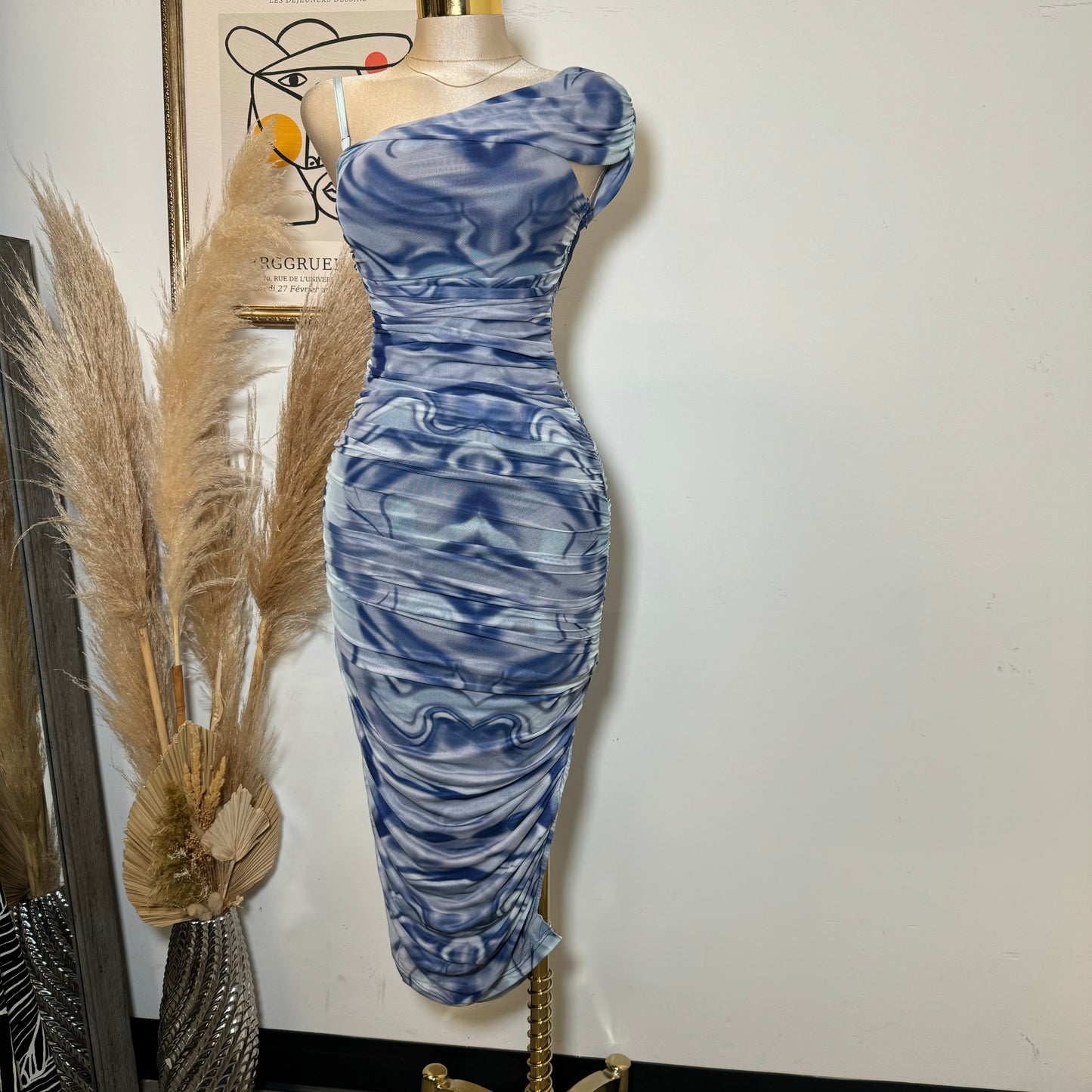 Mesh Marble Dress-Blue
