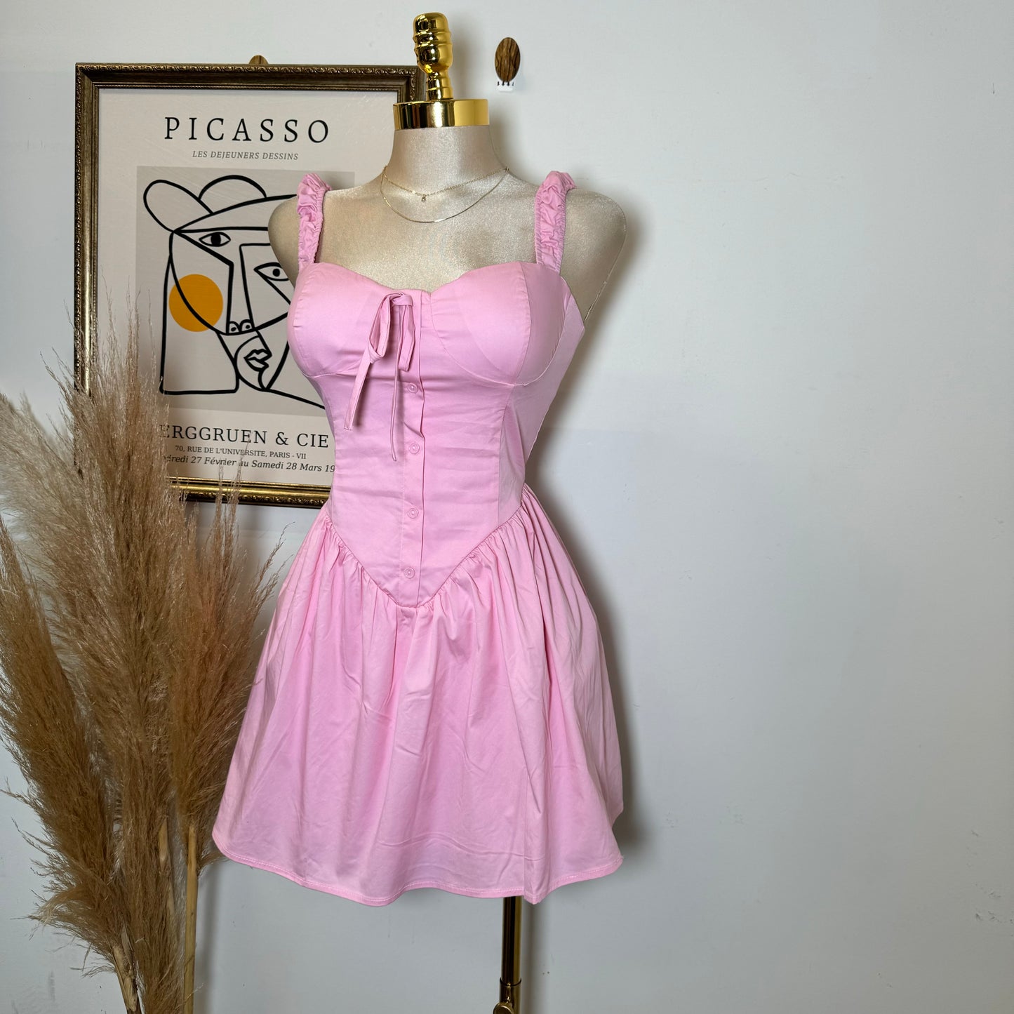 Coqueta Picnic Flare Dress-Pink