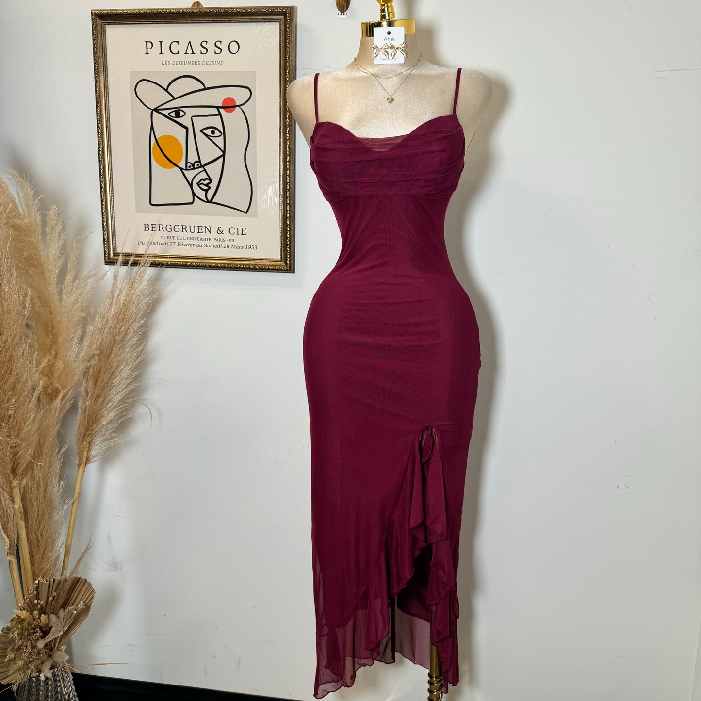 Karil Mesh Dress-Burgundy