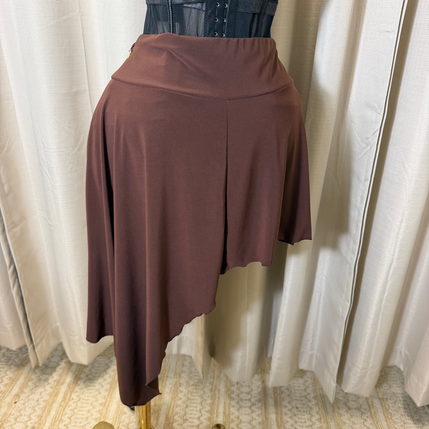 Belted Asymmetrical Midi Skirt-Brown