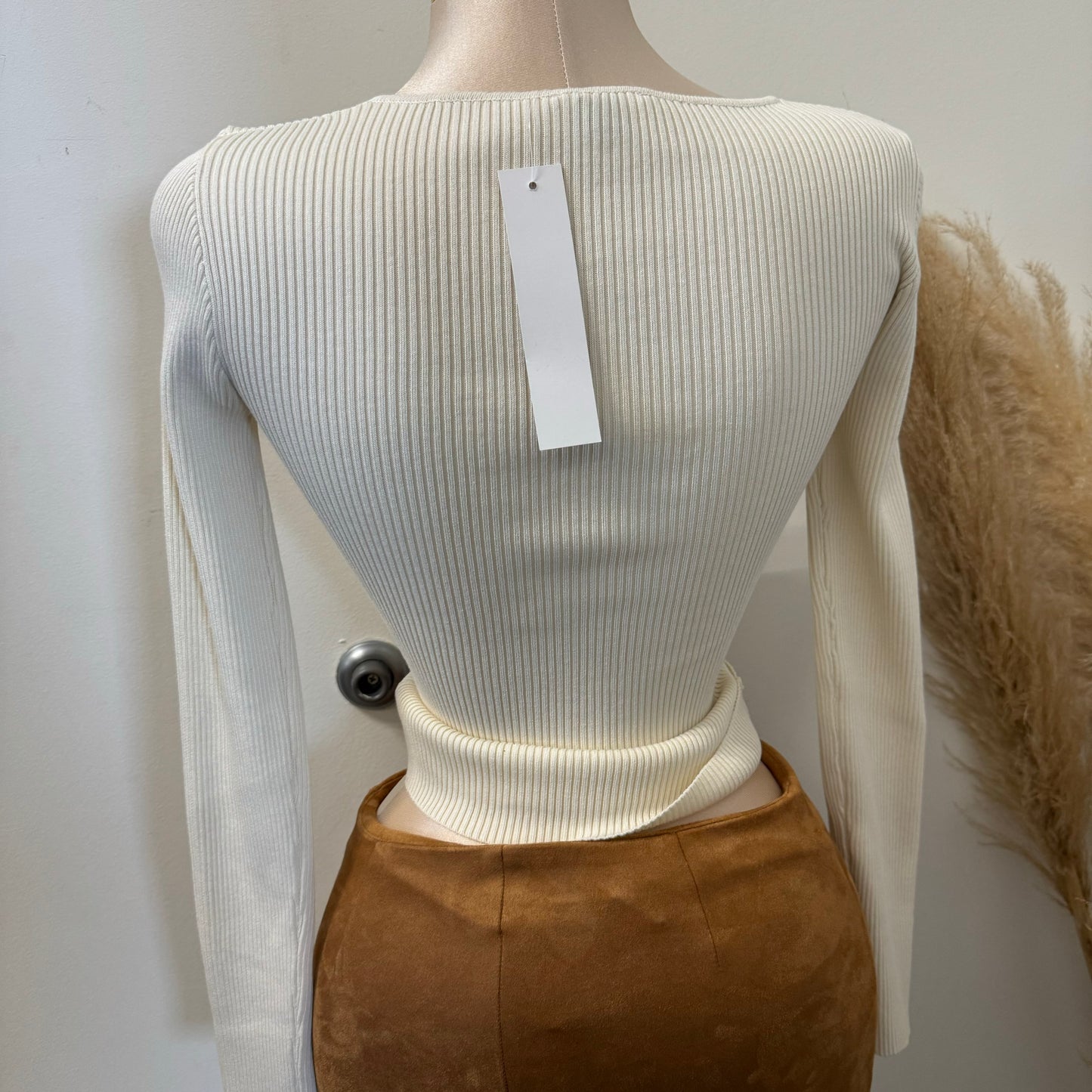 Rhinestone Long Sleeve Knit Sweater-Ivory