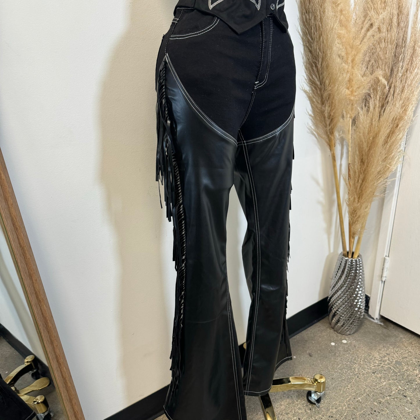 Chaps Fringe Pants -Black