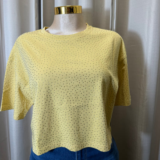 Rhinestone Crop Top-Butter Yellow