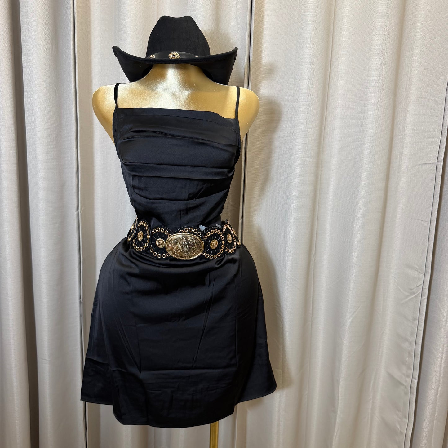 PL-spaghetti Satin Mini Dress-Black