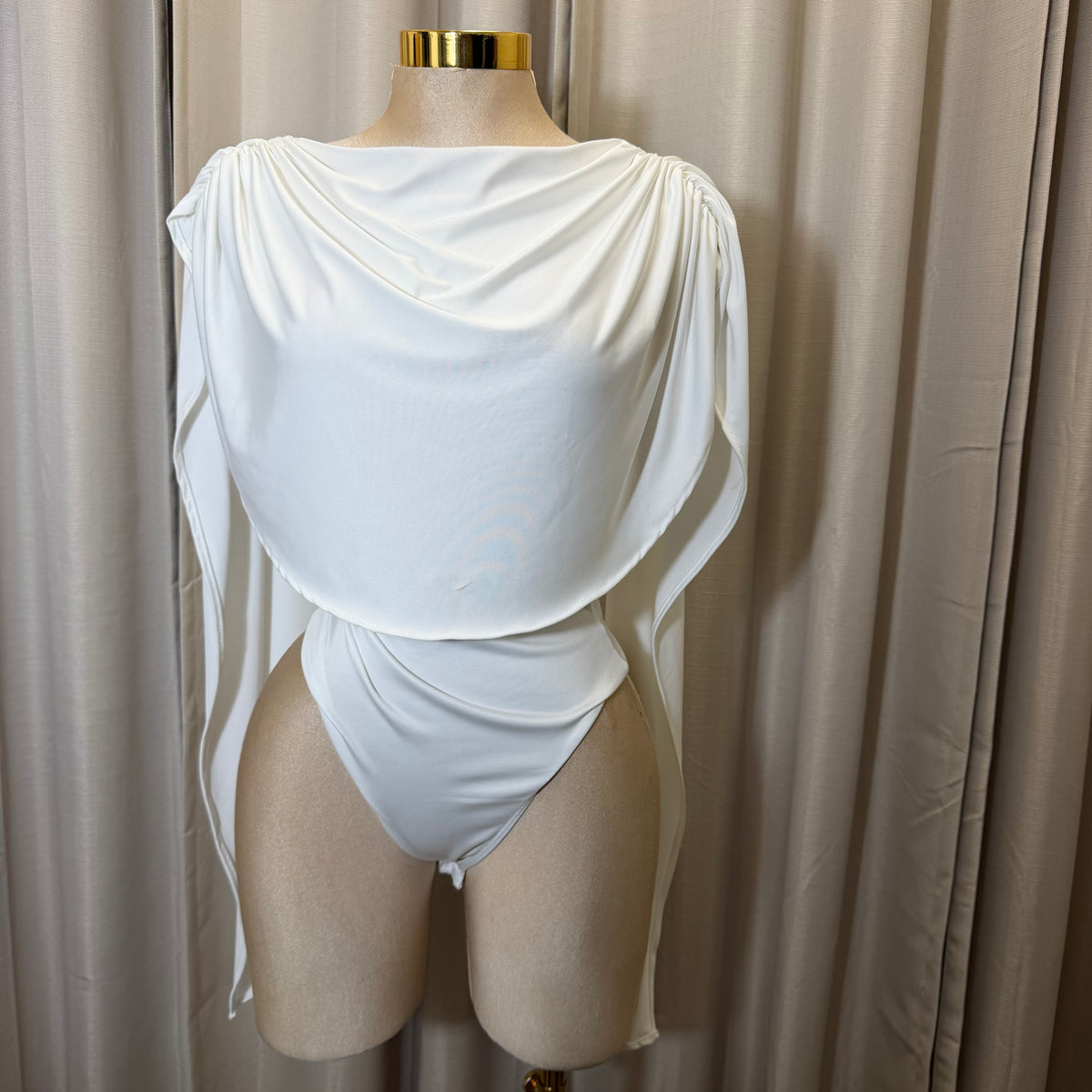 Draped Bodysuit Long sleeve-White
