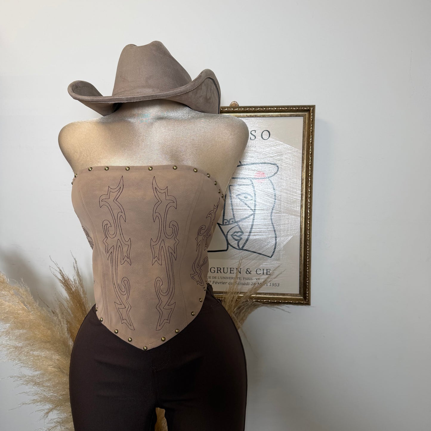 Western Lace Corset Top -Taupe