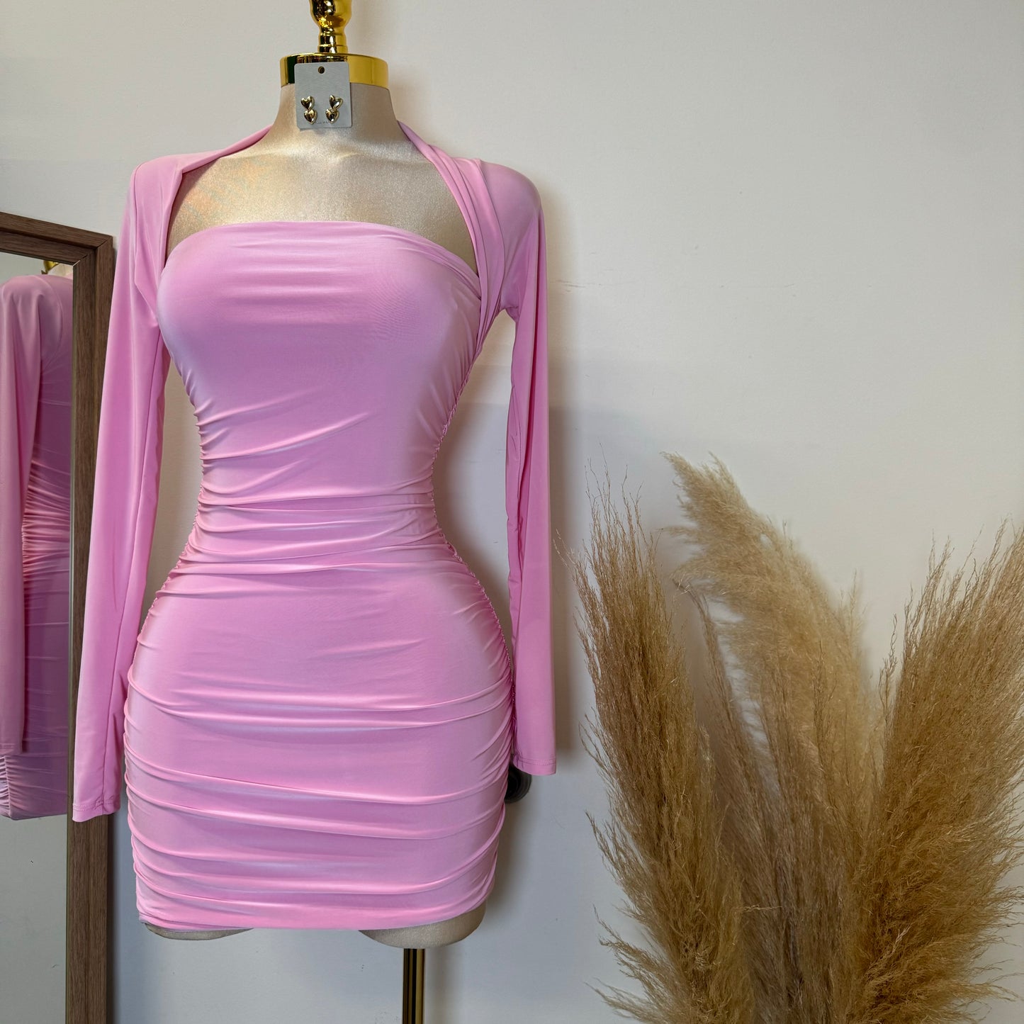 Barbie Long Sleeve Squareneck Dress-Baby Pink