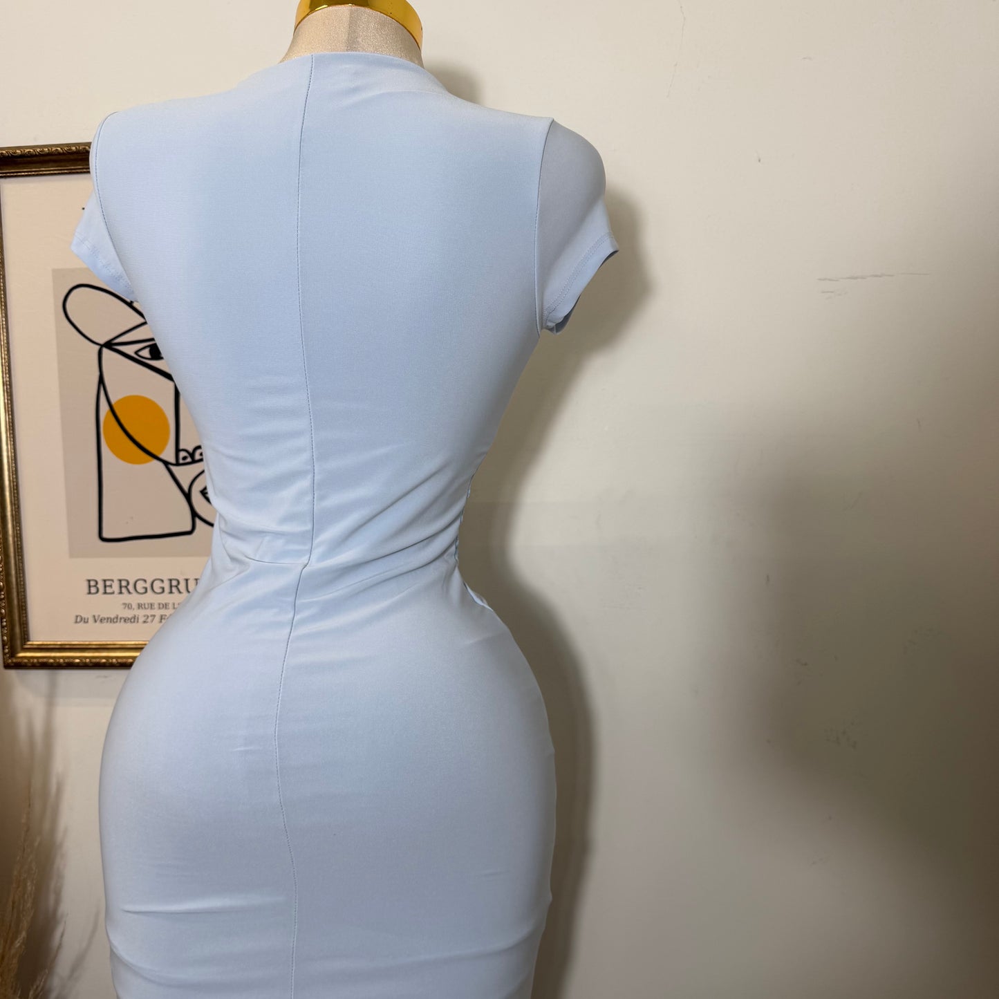 Lace Waist Contrast Midi Dress-Baby Blue