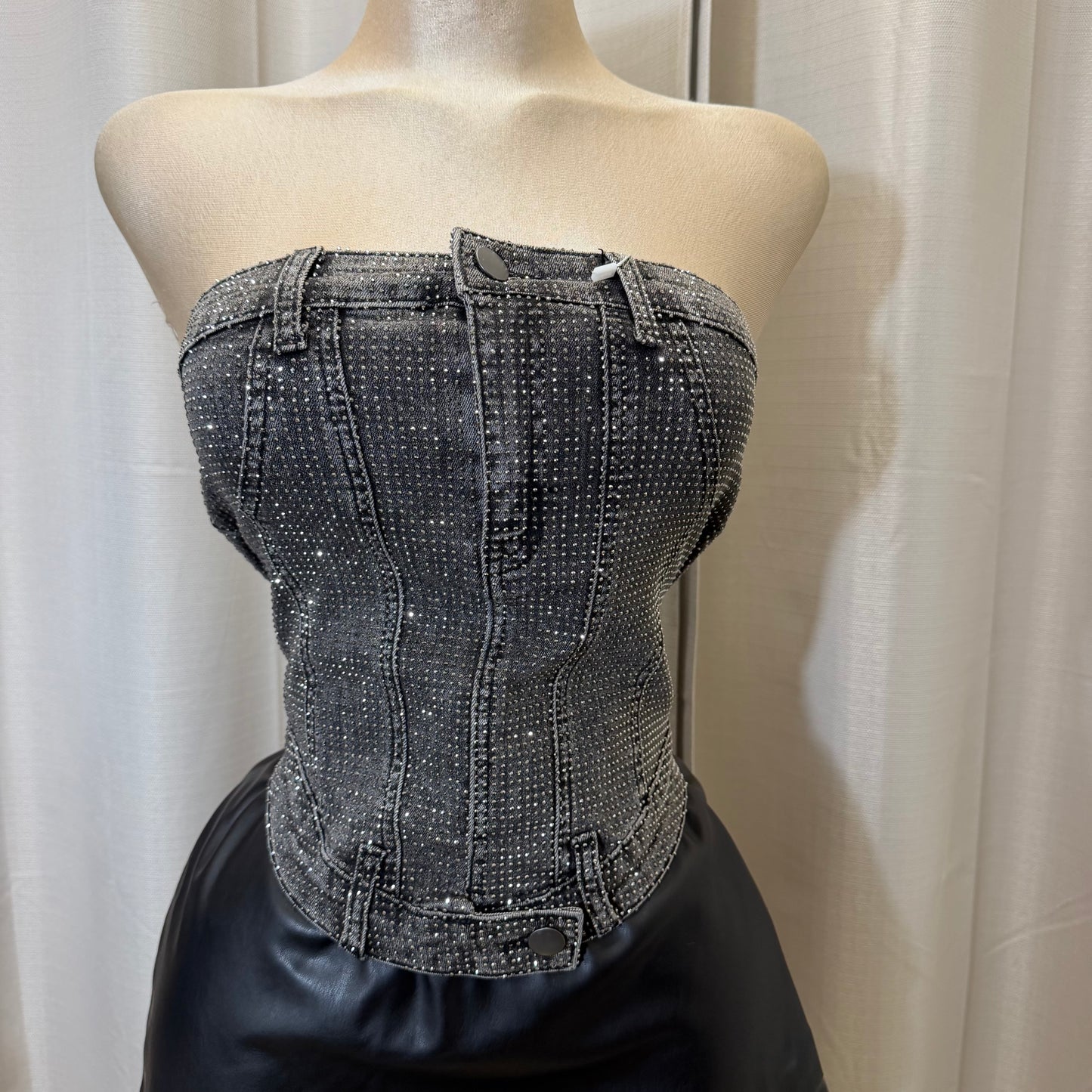 Rhinestone corset Denim Top-blacks