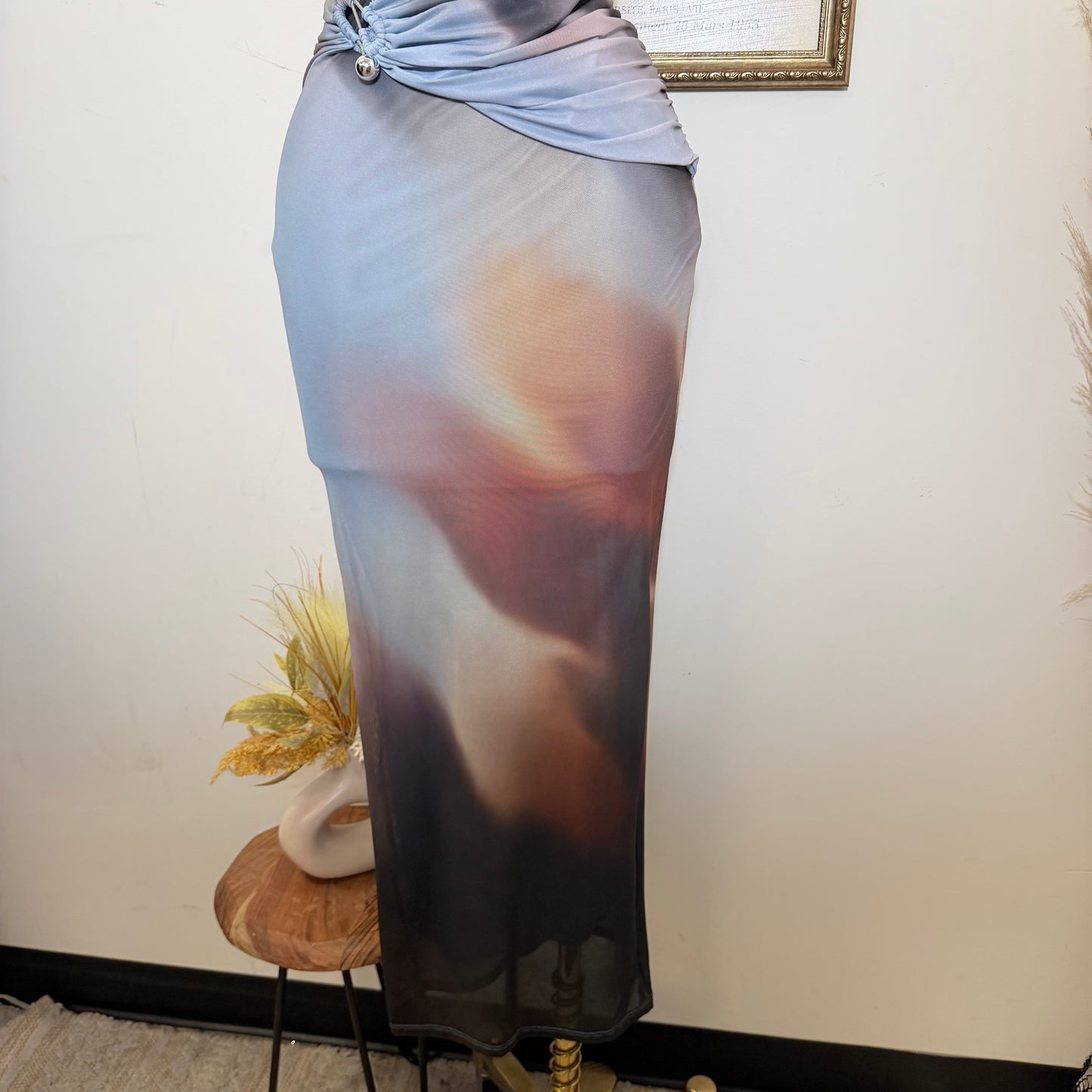 Short Sleeve Mesh Dress-Blue