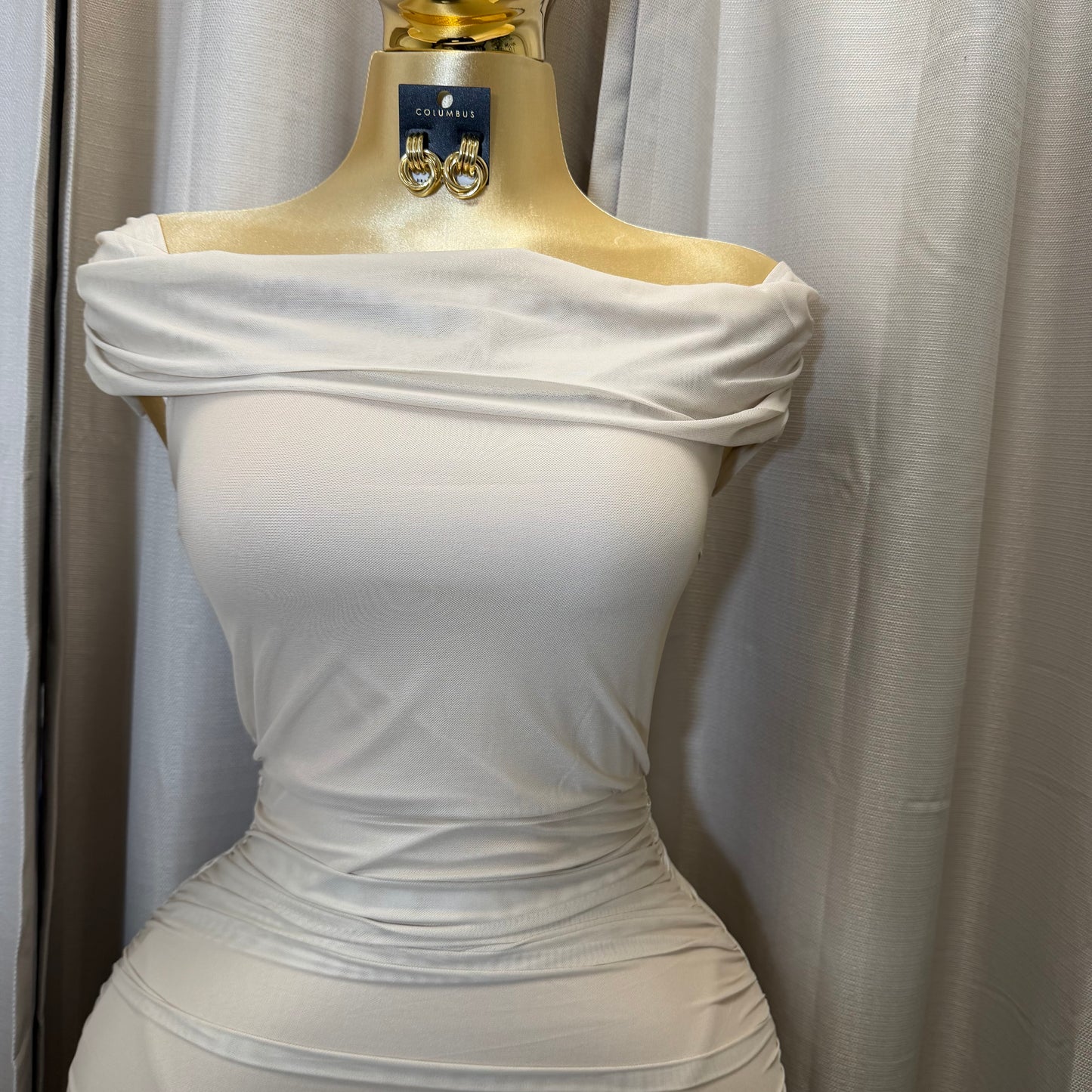 Ombre Off the Shoulder Dress-Taupe/Brown