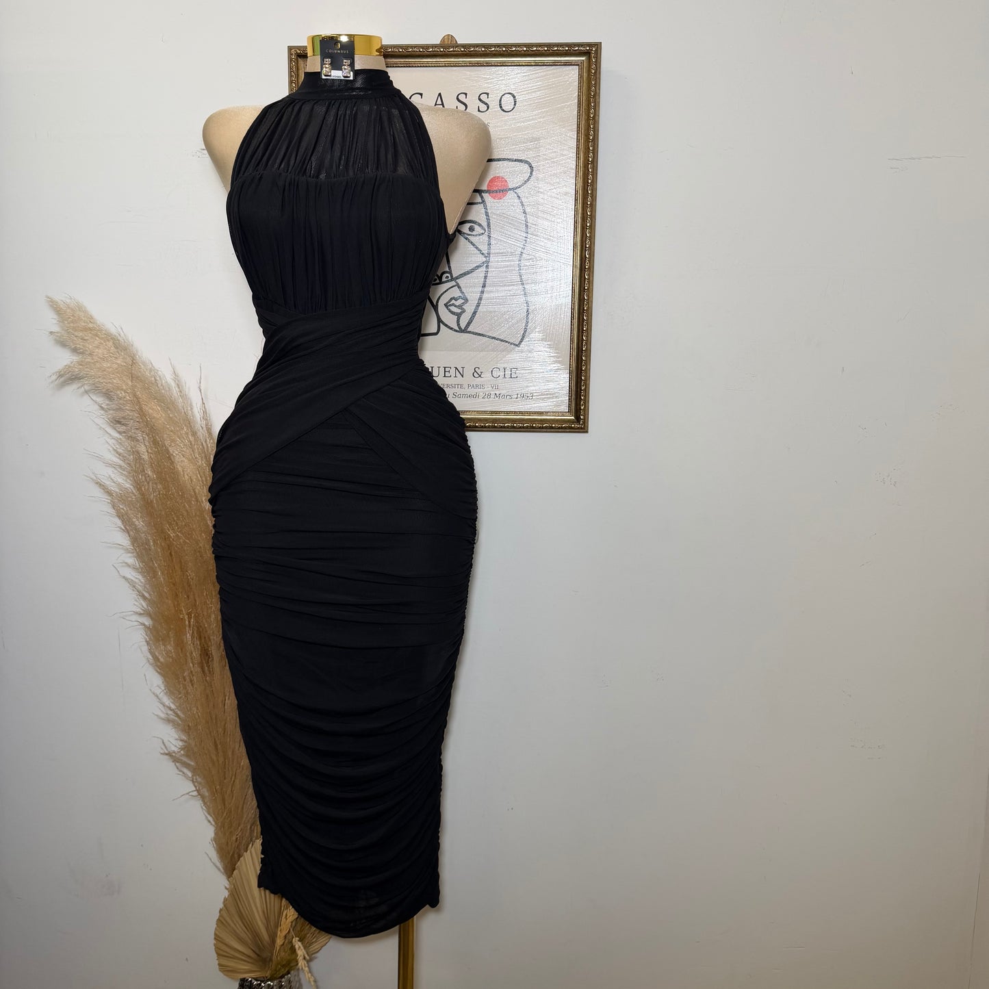 Mesh Sleeveless Dress-Black
