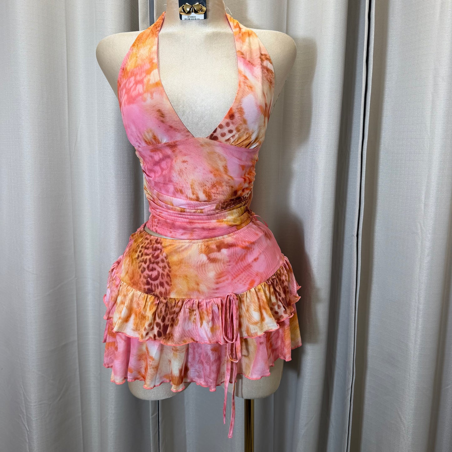Halter Skirt Flare Set-Pink