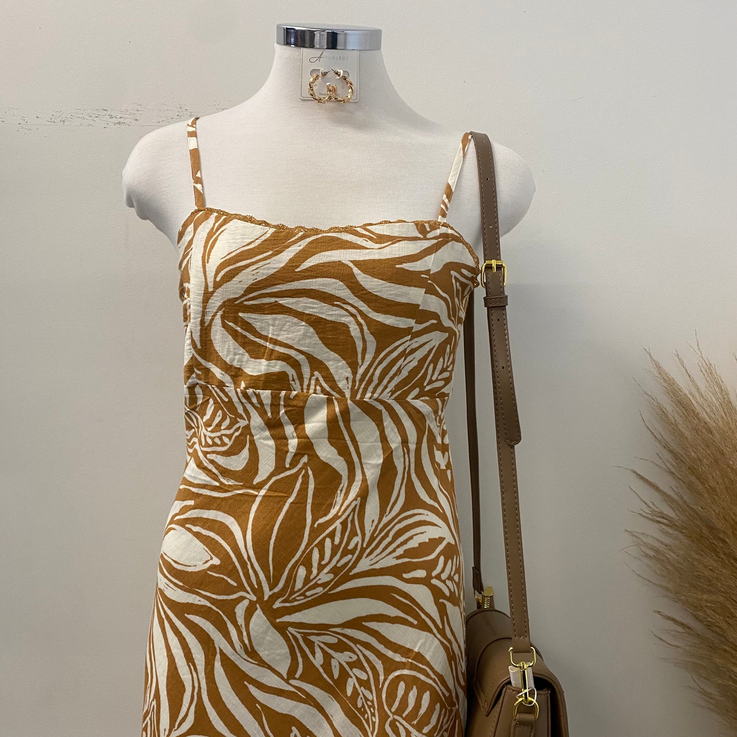 Cuba Linen Maxi Dress-Brown/White