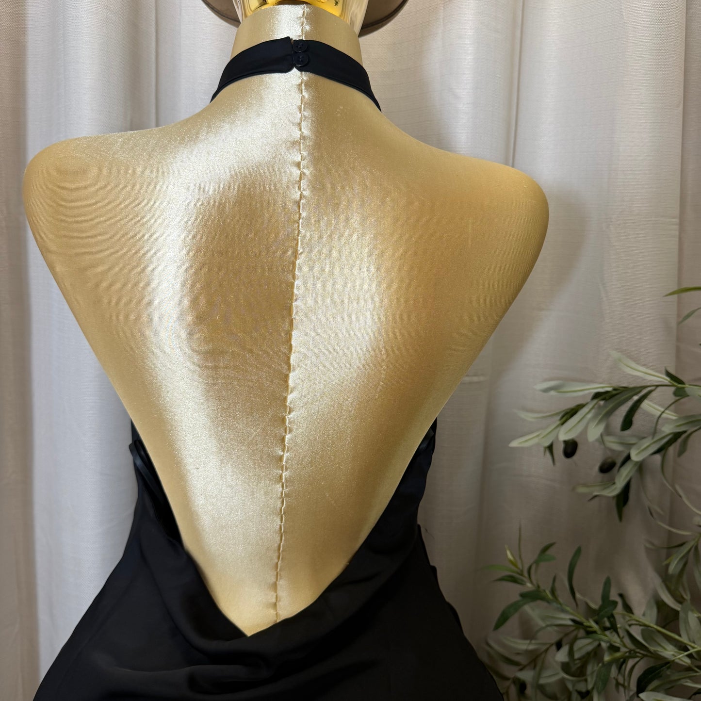 Satin Cowl Halter Neck Dress-Black