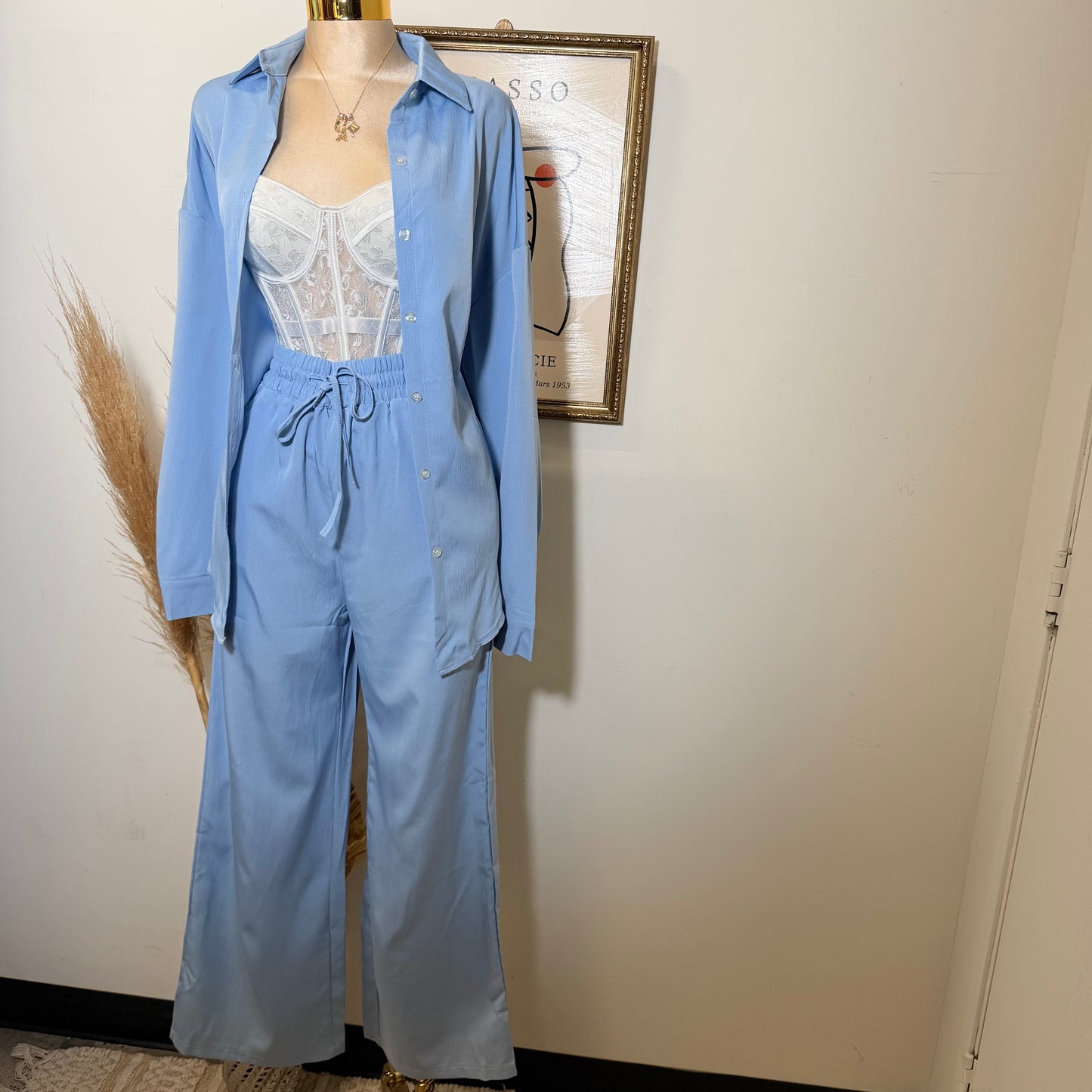 Long Sleeve Pant Set-Baby Blue