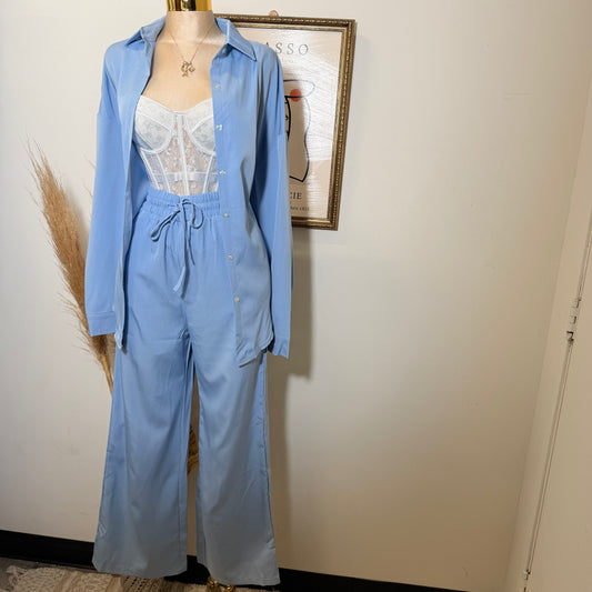 Long Sleeve Pant Set-Baby Blue