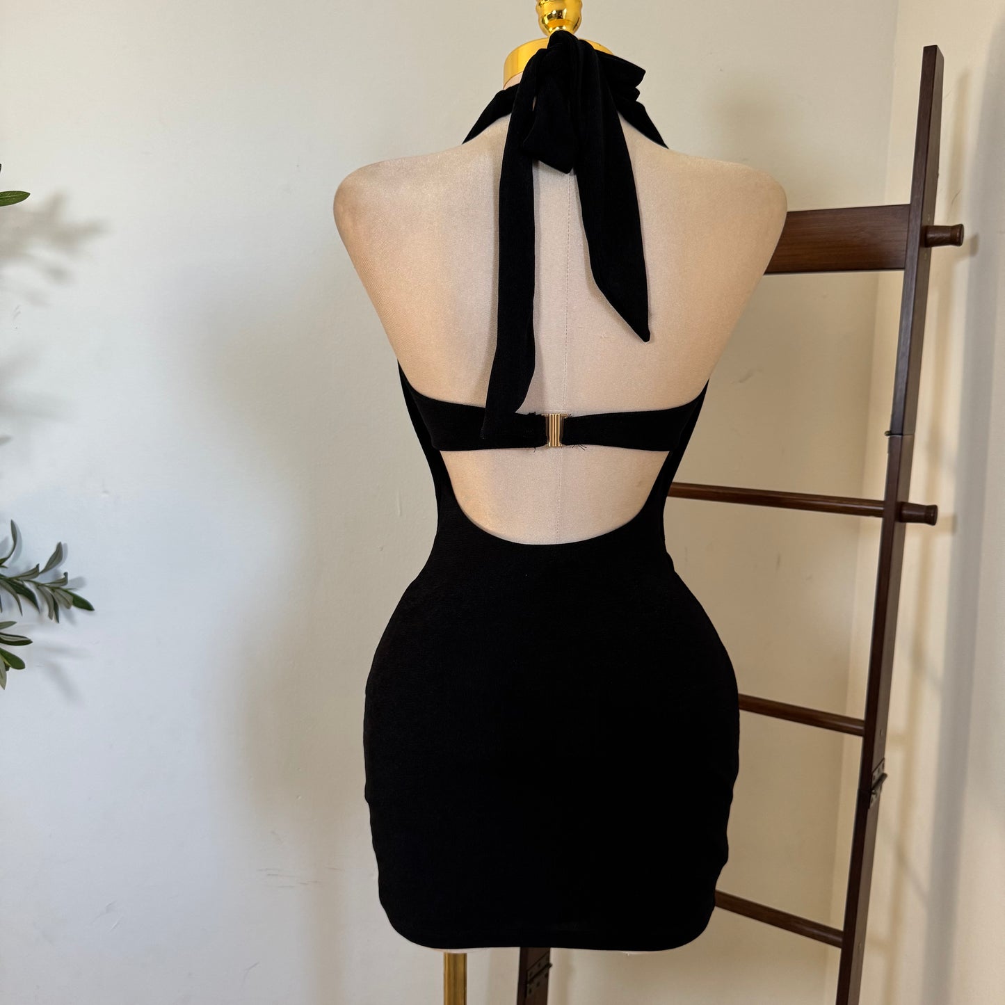 Cowl Halter Dress  -Black