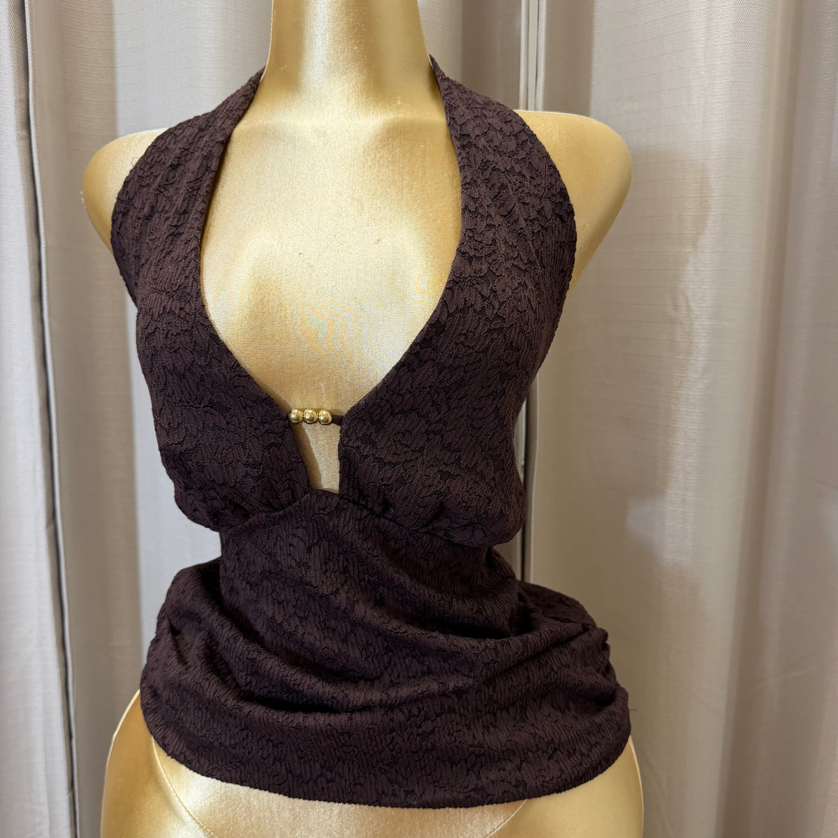 PL-Halter Lace Top-Brown