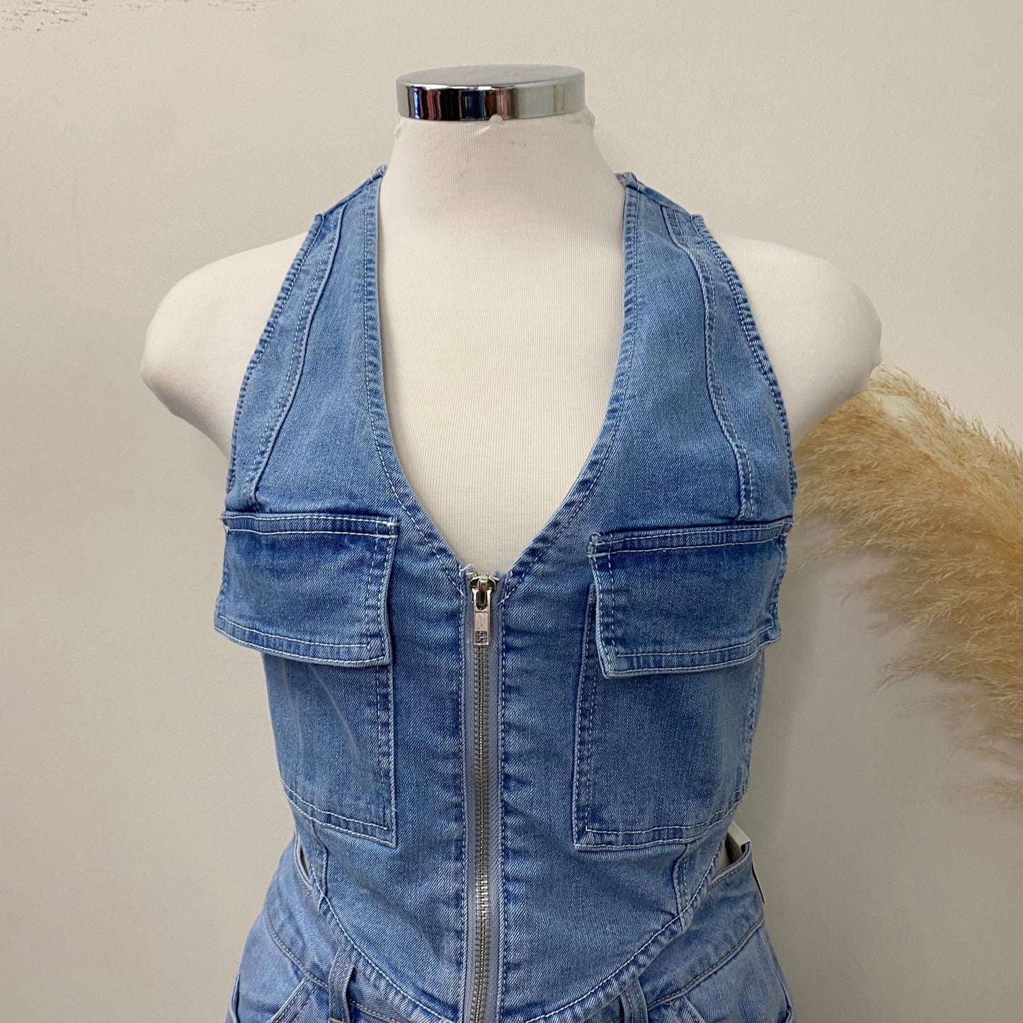 Cargo Denim Vest-Light Blue