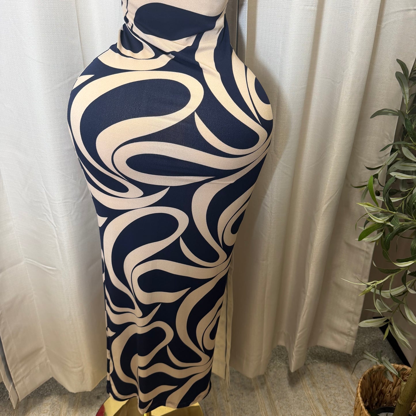 Spaghetti Dress Midi Dress-Navy