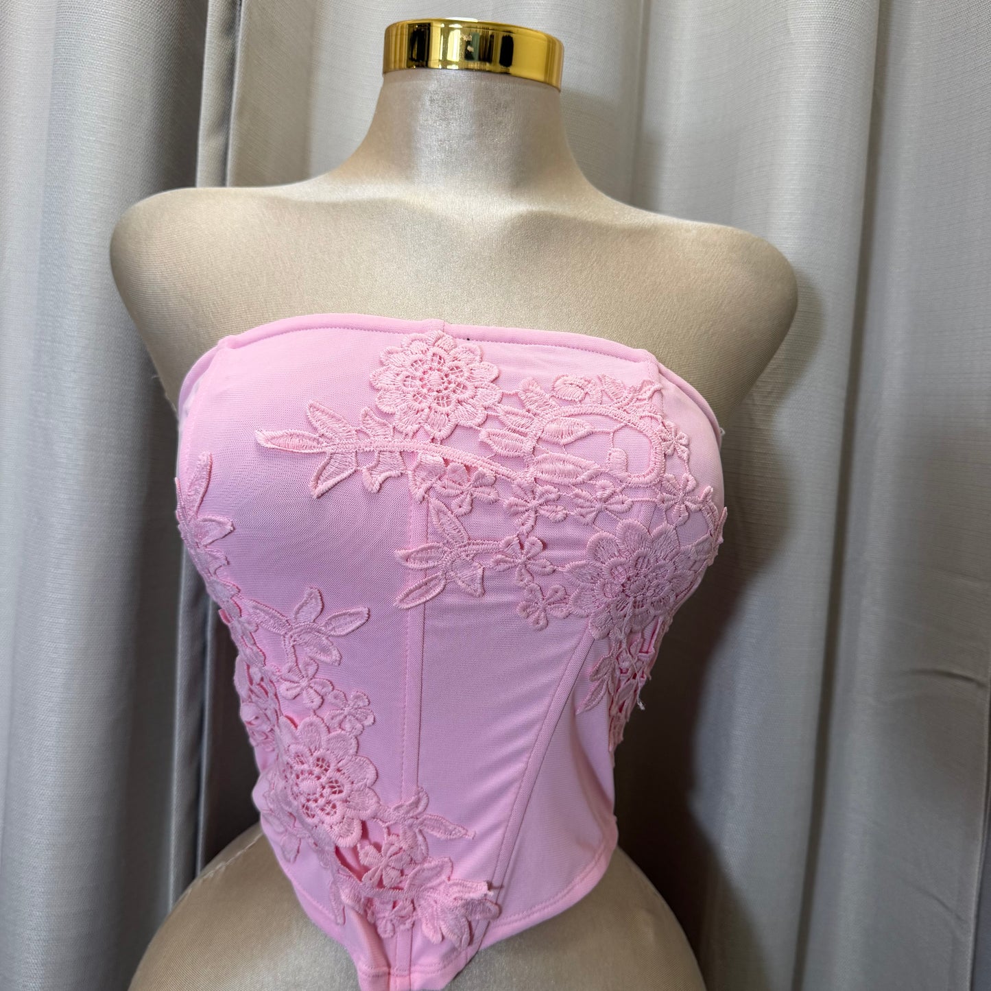Flower corset strapless Top-Pink