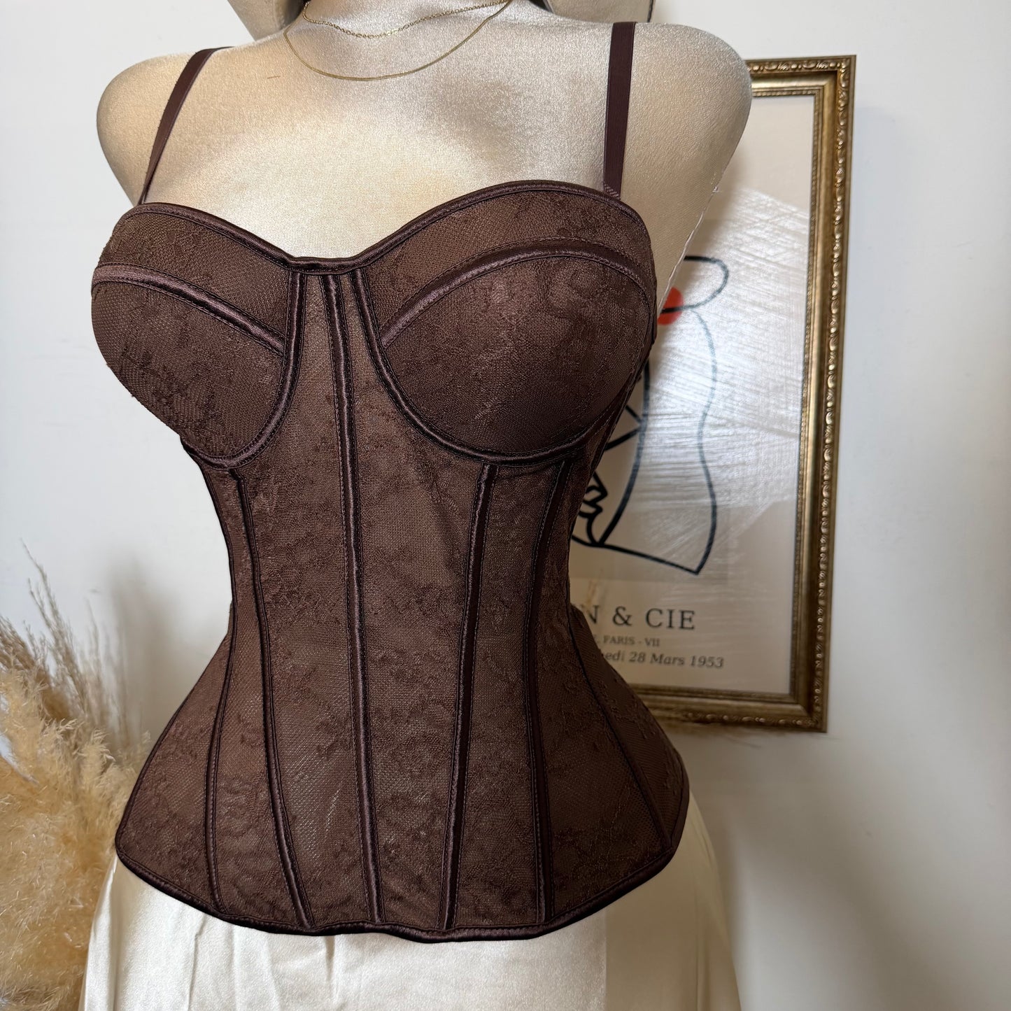 Lace Simple Corset-Brown