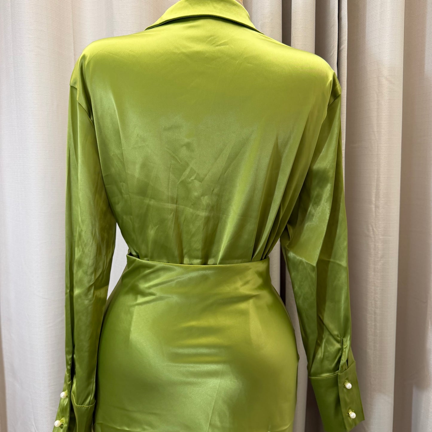 Satin Long Sleeve Top with Lace Skirt-Sage Green/Olive