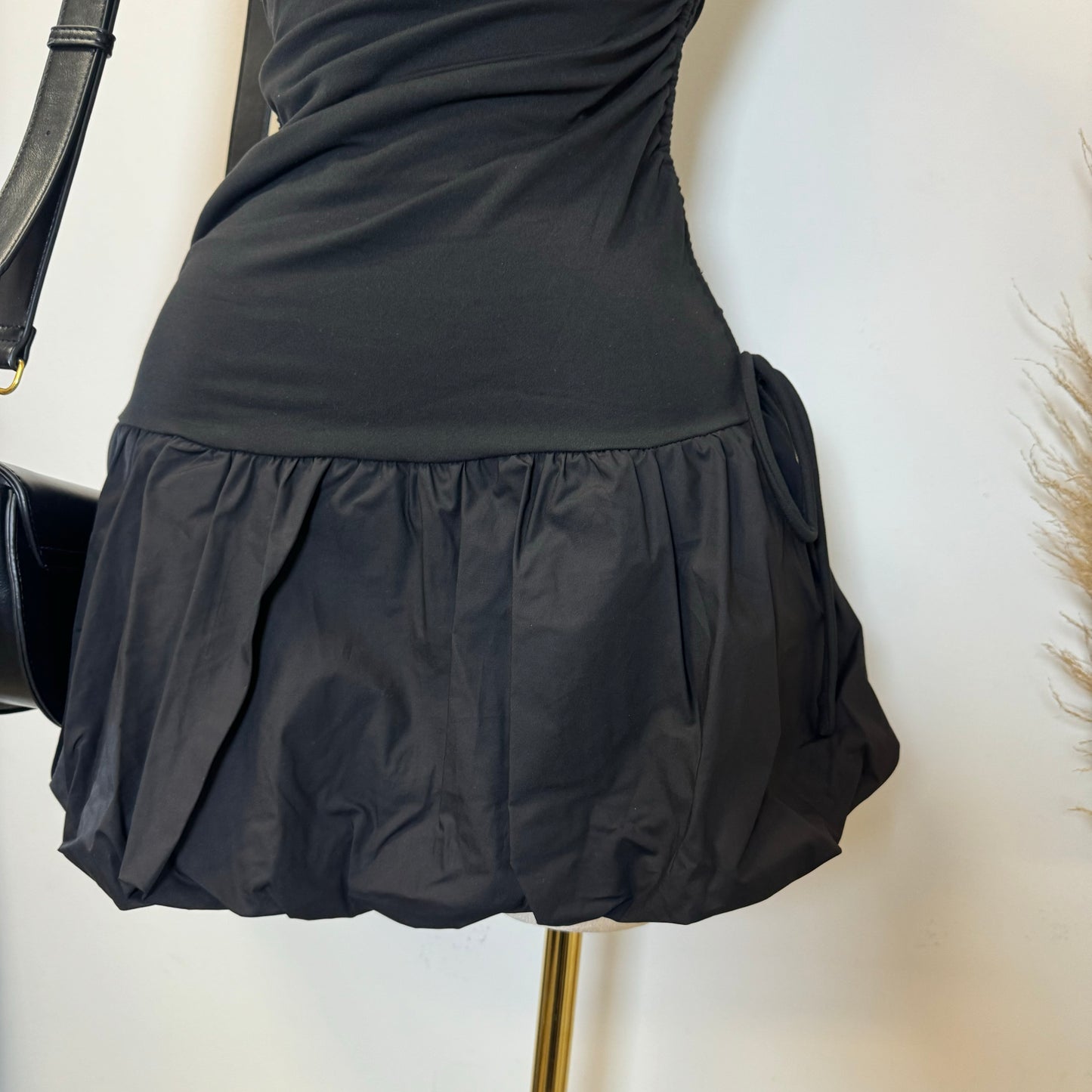 Asymmetric Bubble Dress-Black