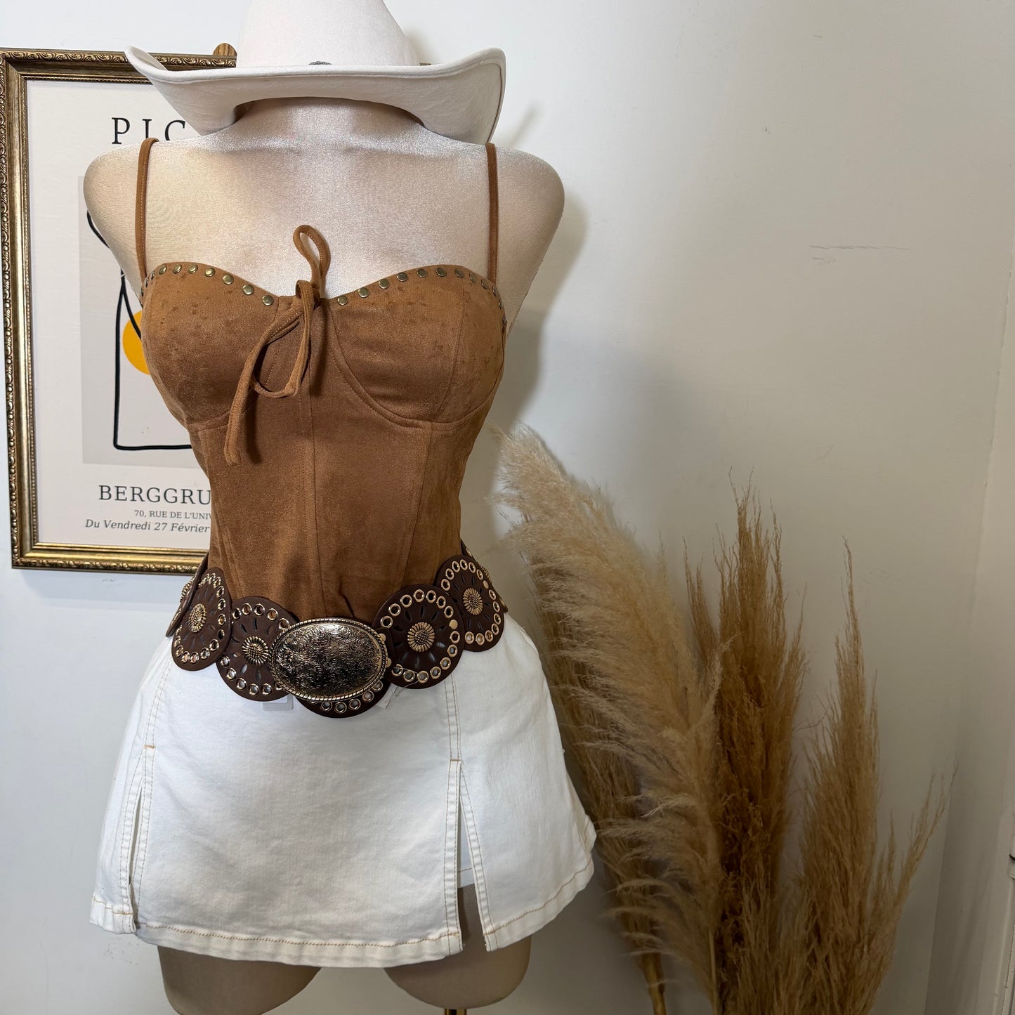 Studs Suede Top- Camel