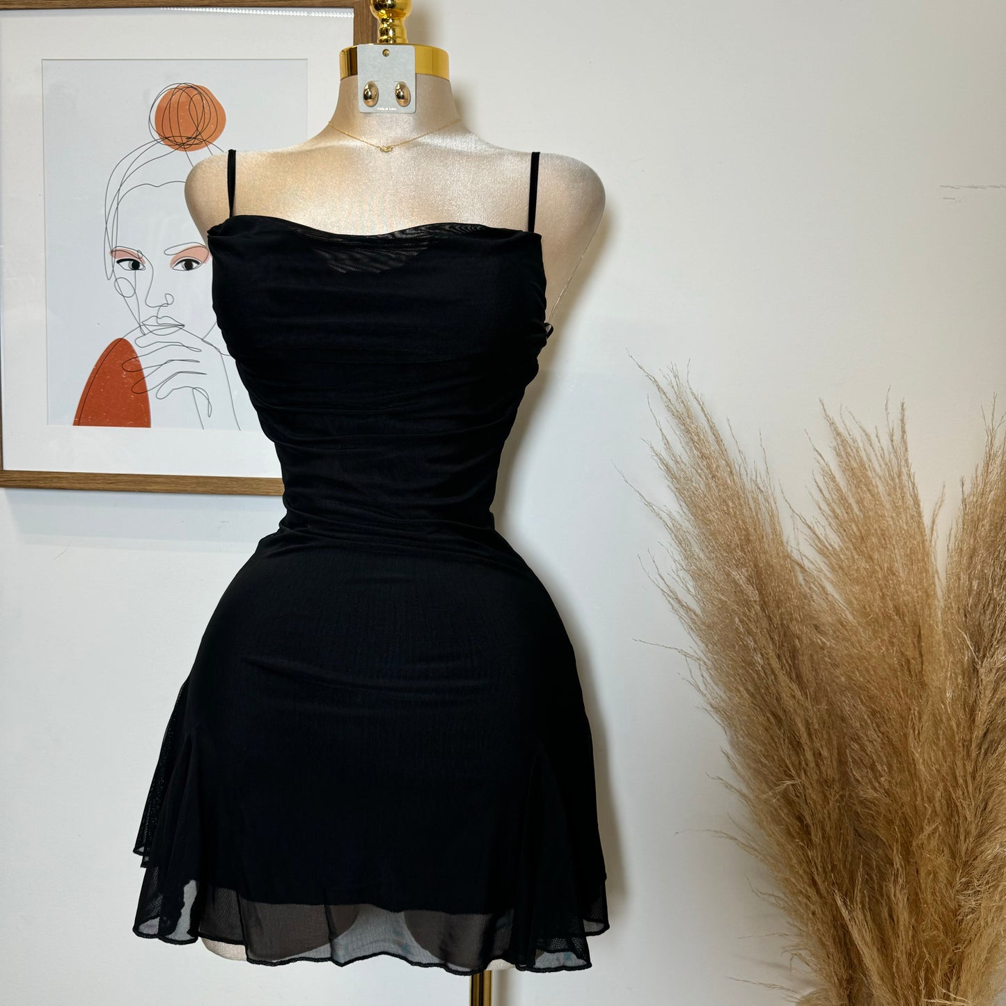 Mesh Mini Dress-Black