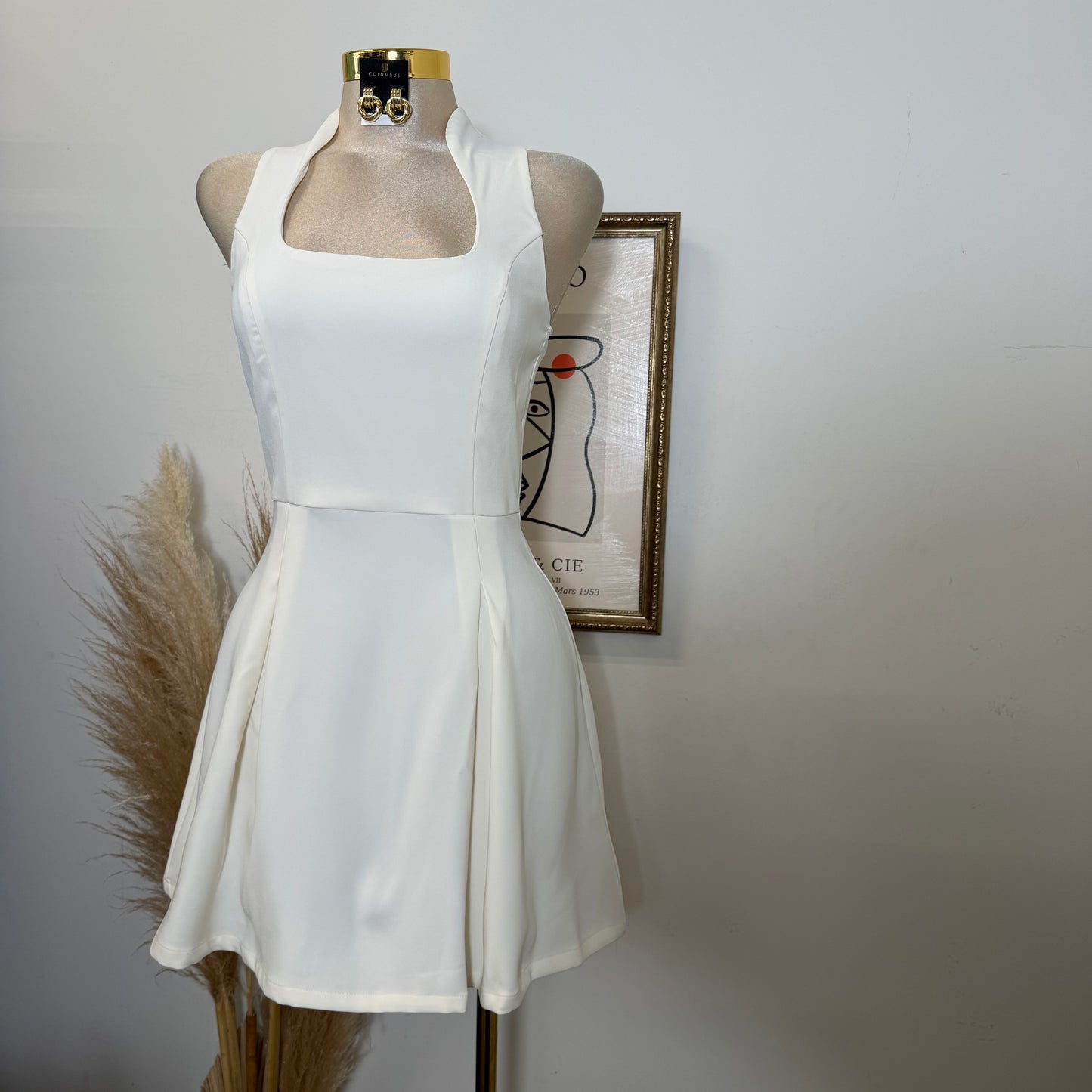 Solid a Line Mini Dress-Off white