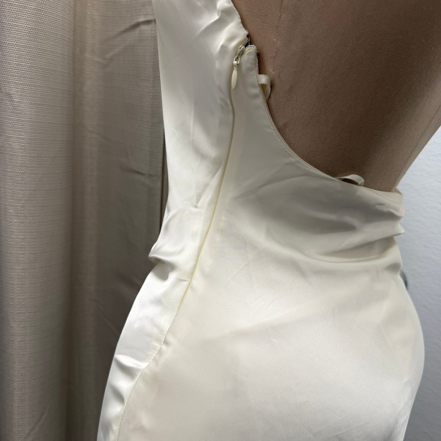 Satin Cowl Halter Neck Dress-Ivory/Cream/