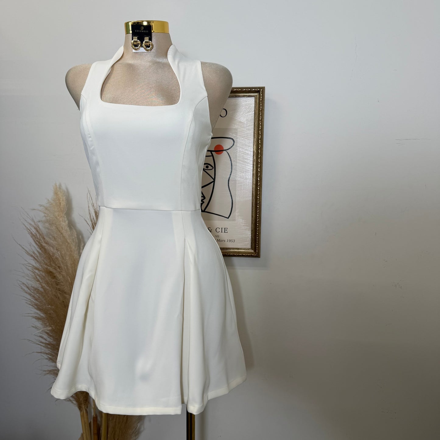 Solid a Line Mini Dress-Off white