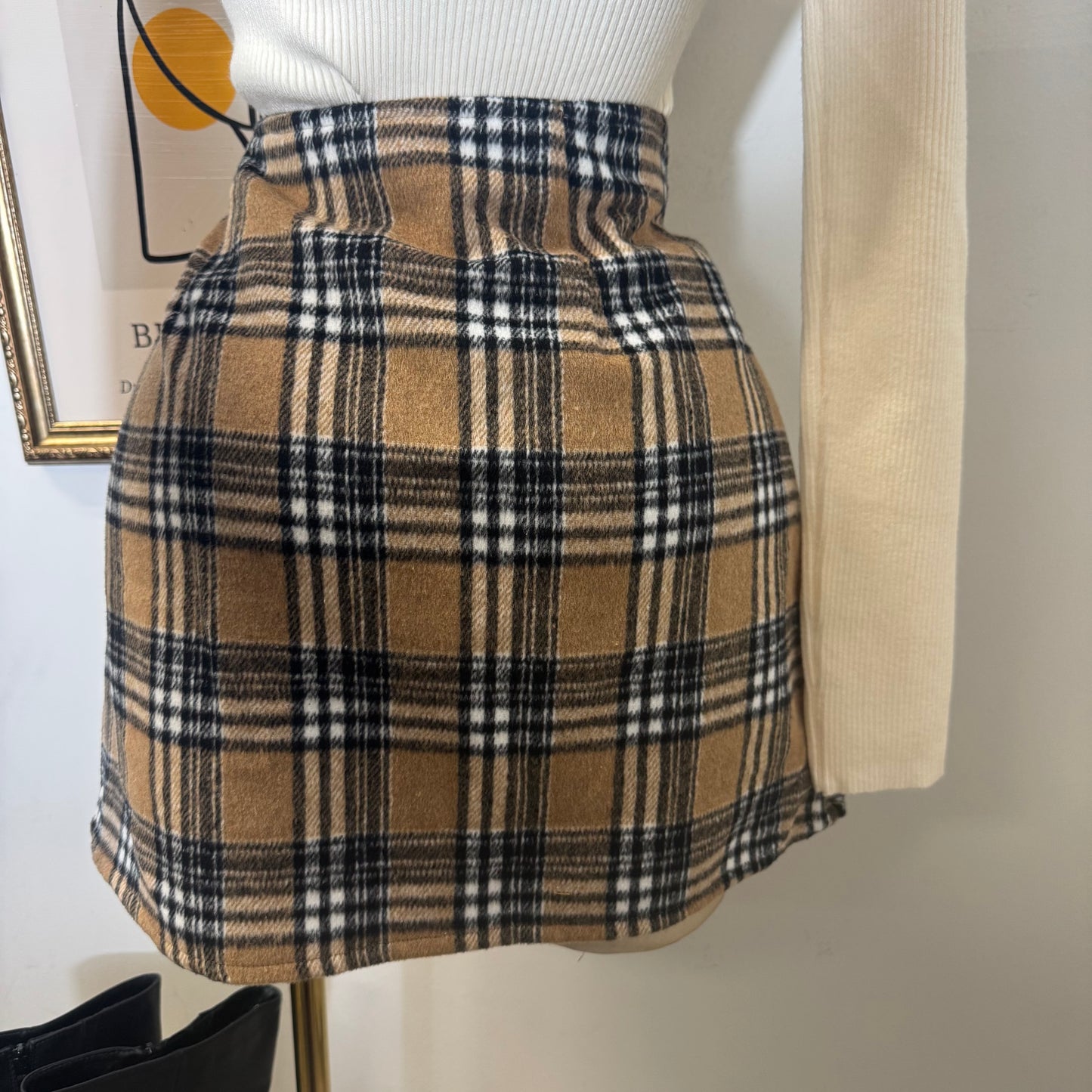 Plaid Wrap Skirt-Brown