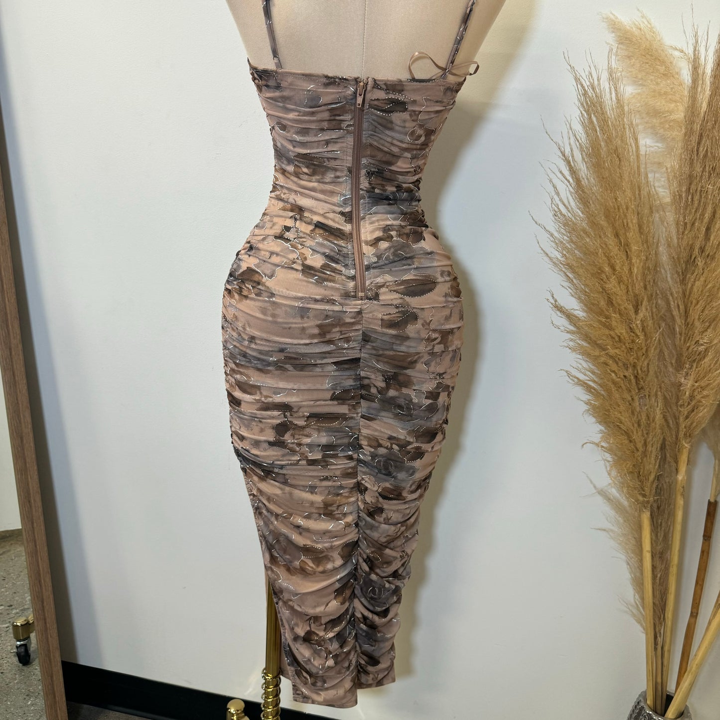 Audrina Midi Dress-Brown