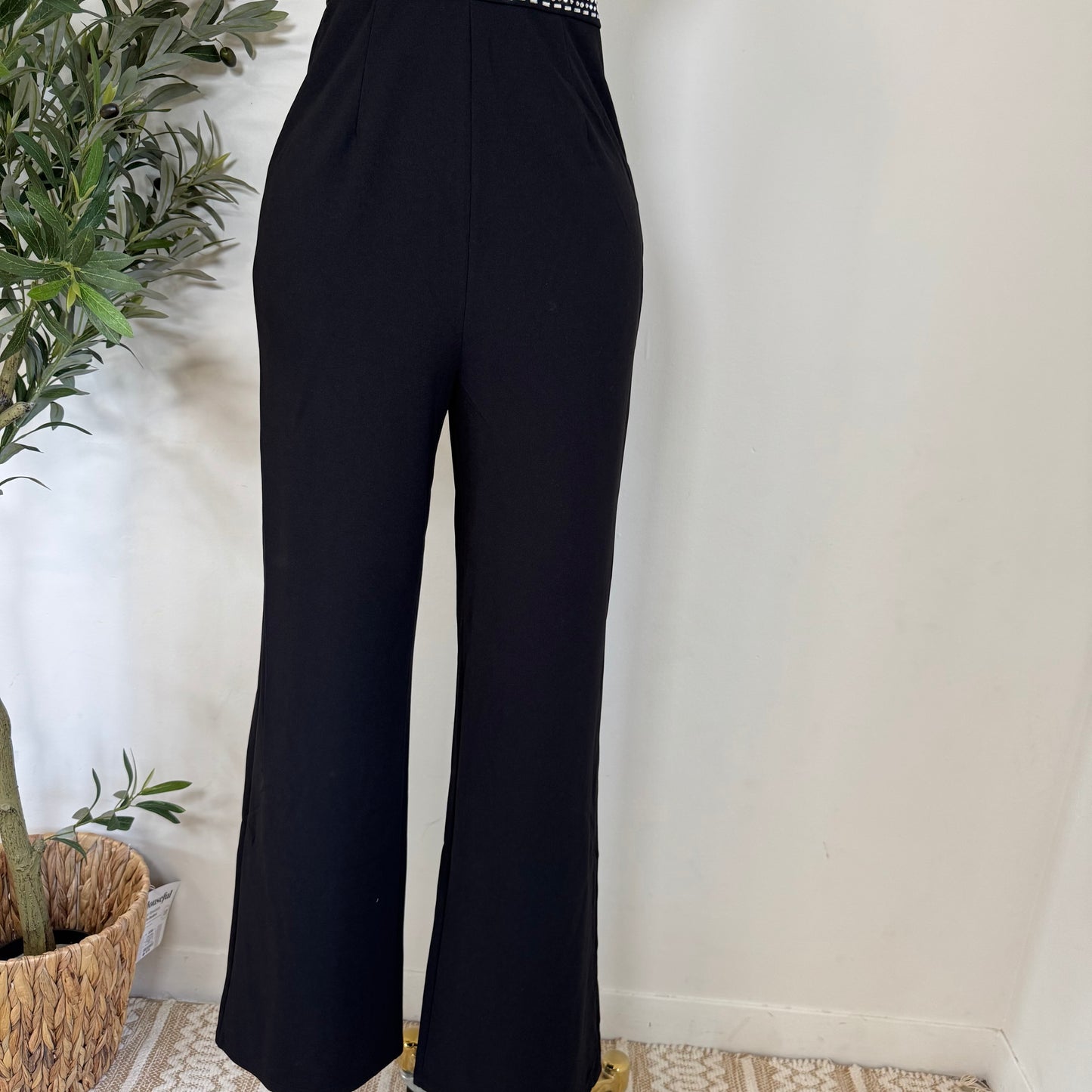 Rhinestone Strapless Jumpsuit-Black