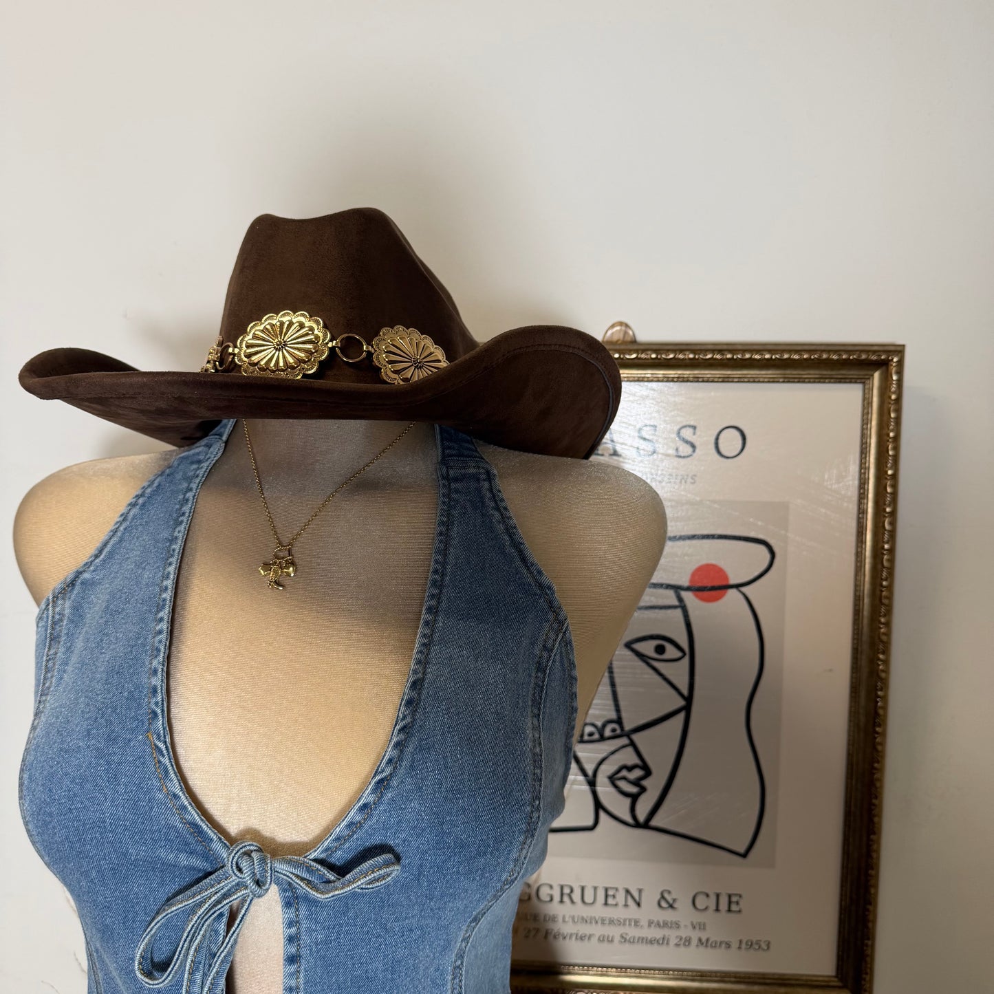 Halter Neck Front Tie Top And Mini Skirt Set-Denim