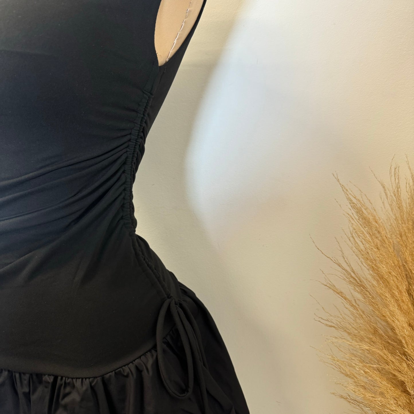 Asymmetric Bubble Dress-Black