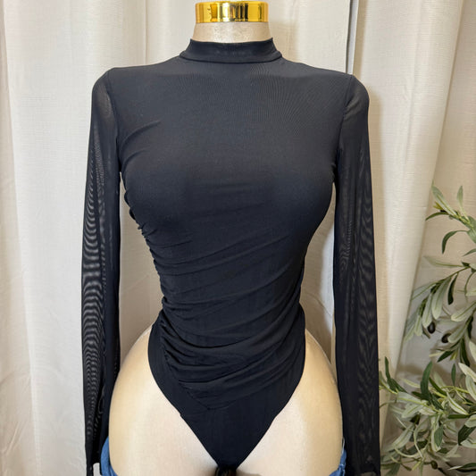 LONG SLEEVE MOCK NECK BODYSUIT- Black