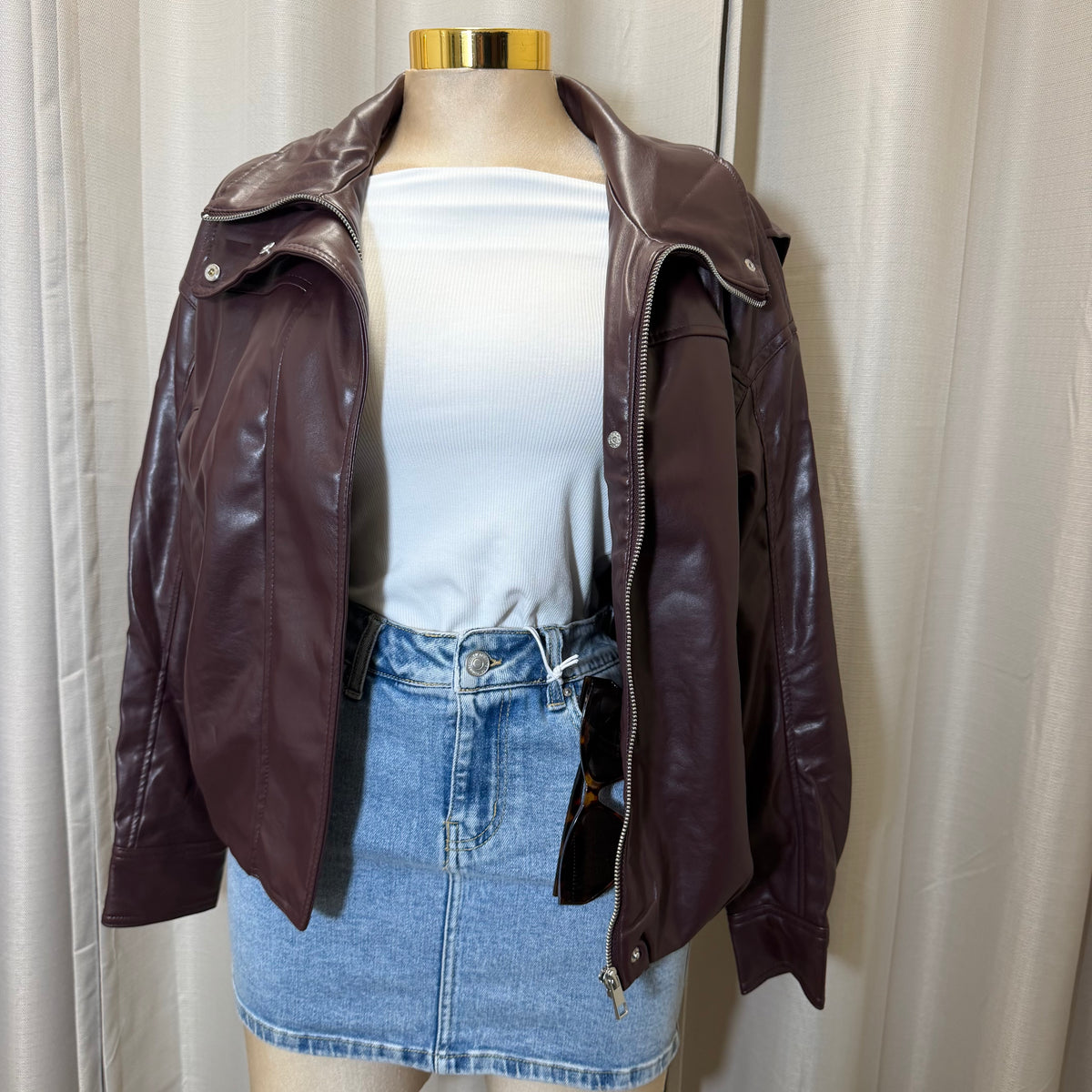 Leather Bomber Jacket-Burgundy