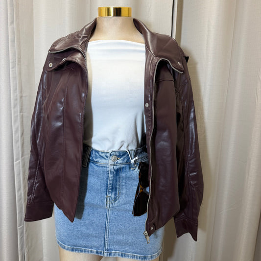 Leather Bomber Jacket-Burgundy
