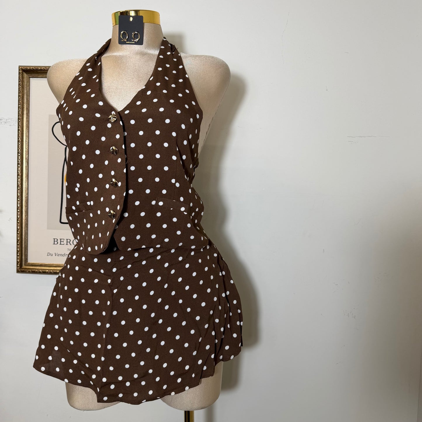 Polka Dot Halter skort Set-Mocha
