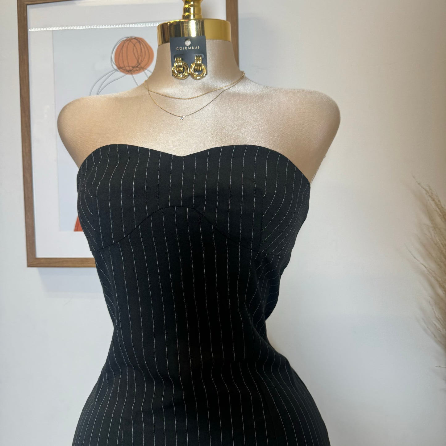 Rauw Strapless Striped Dress-Black