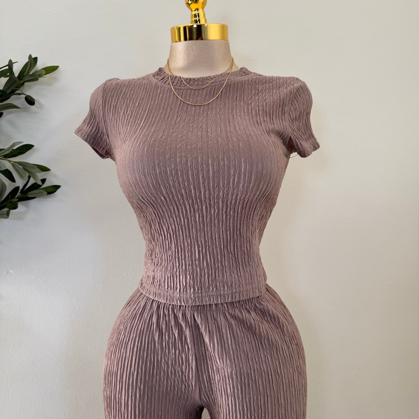 Tamara Short Sleeve Piece Set-Mocha
