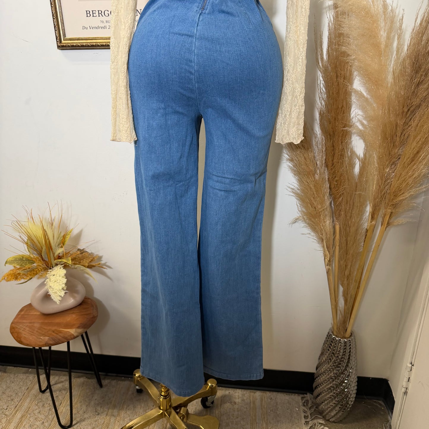 Denim Jumpsuit With Belt-Medium Blue