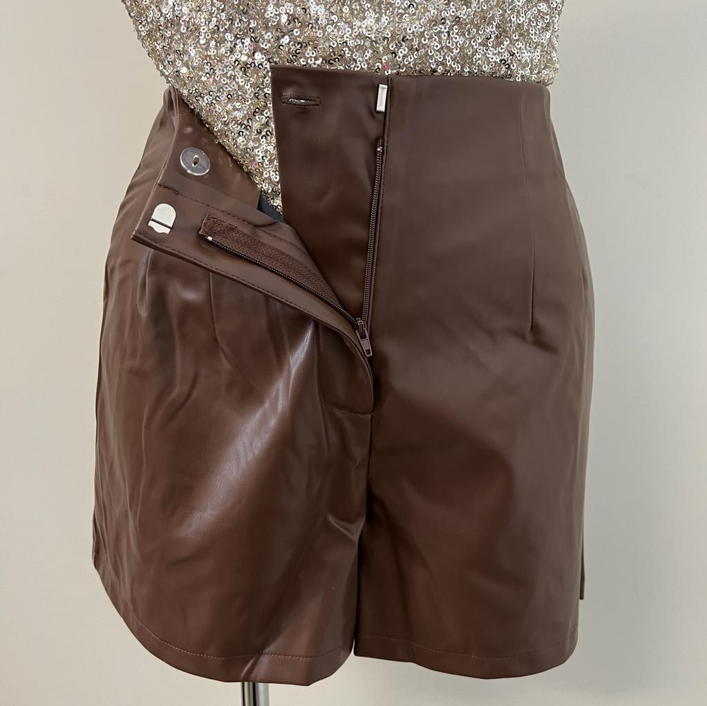 Janna Leather Shorts PL- Brown