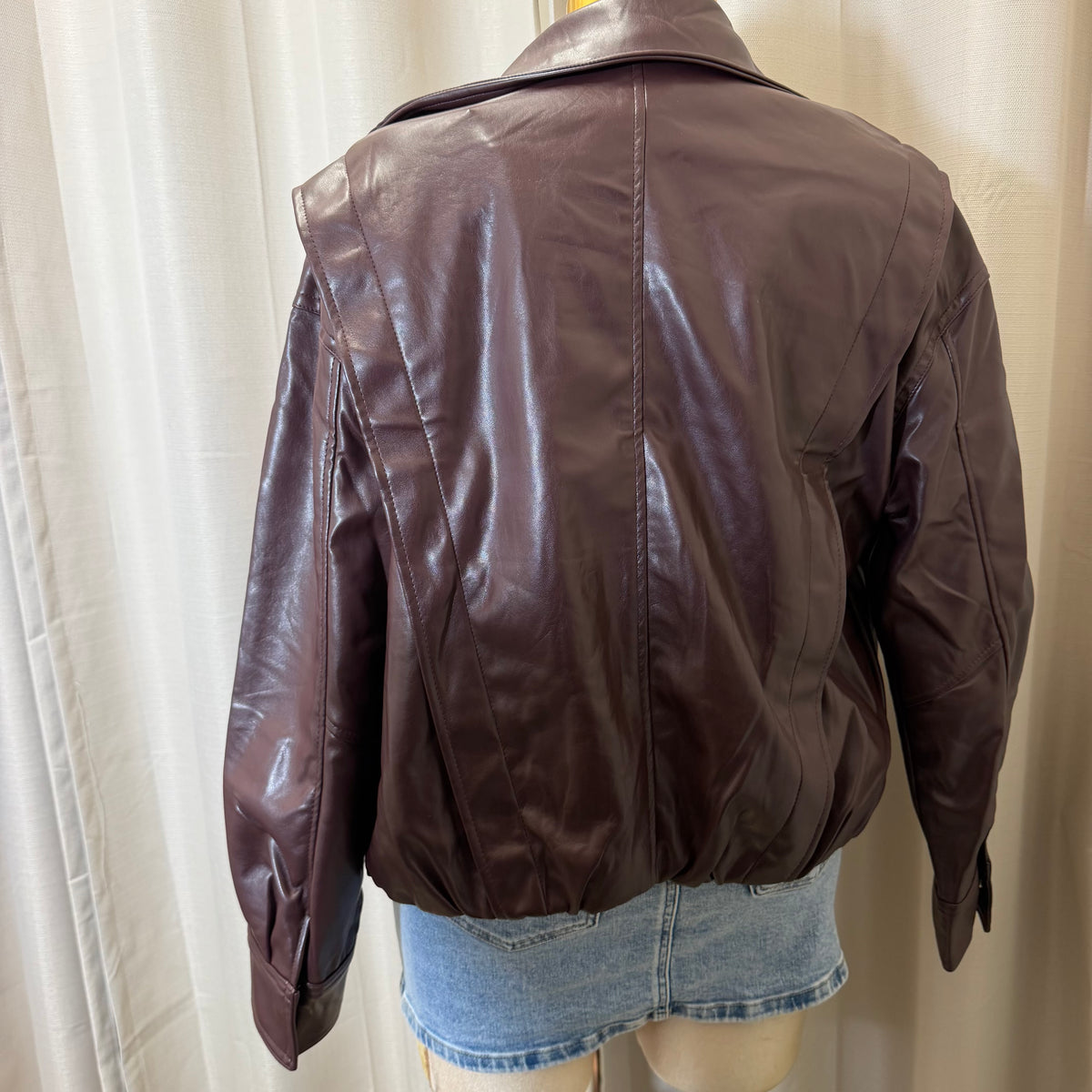 Leather Bomber Jacket-Burgundy