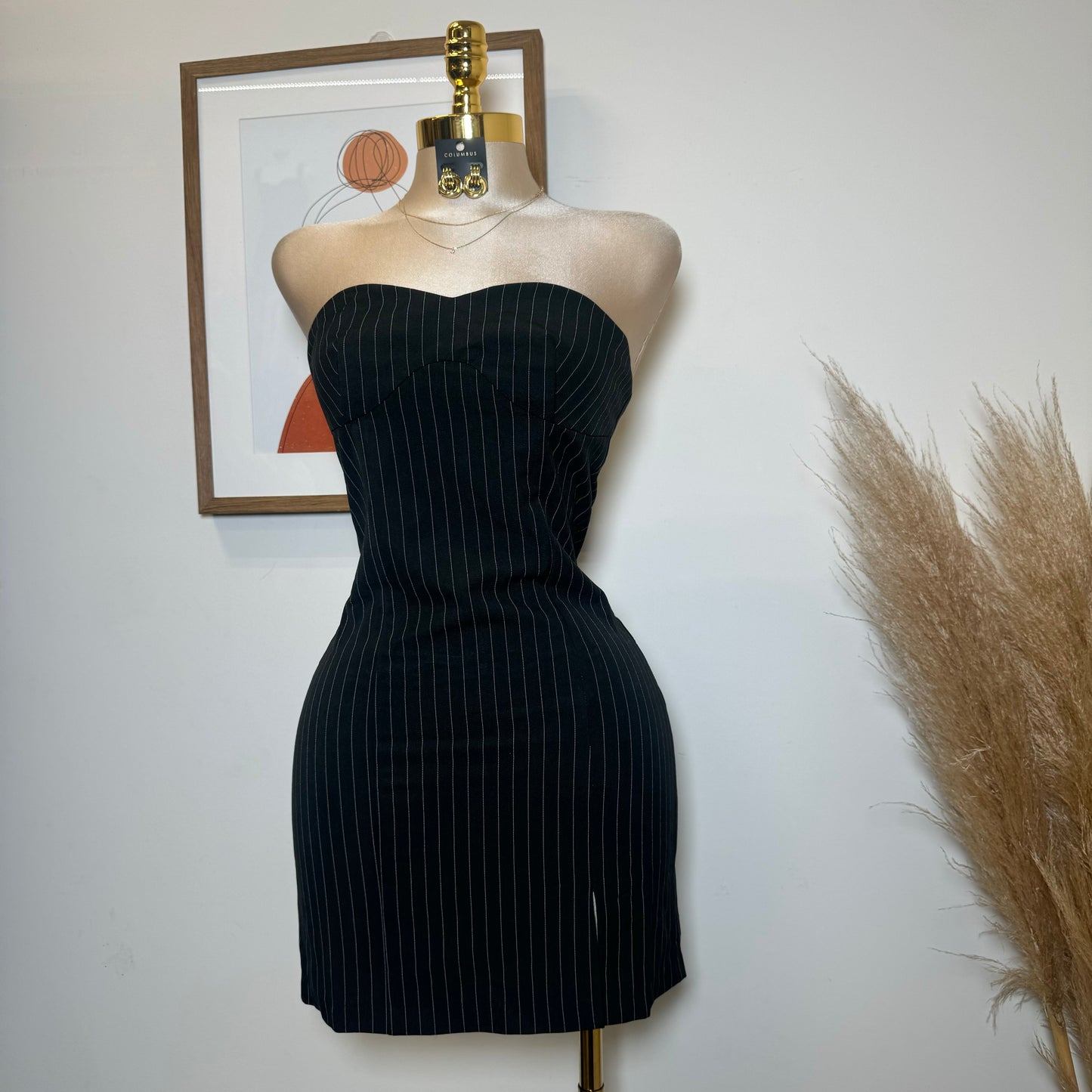 Rauw Strapless Striped Dress-Black