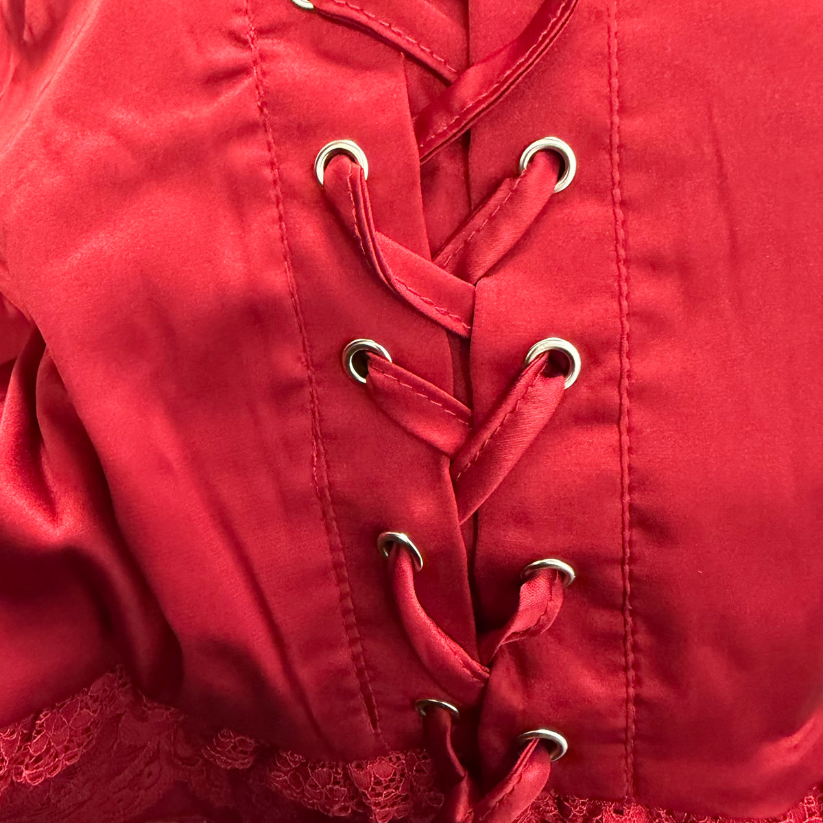 PL-Satin lace up Corset Top-Red